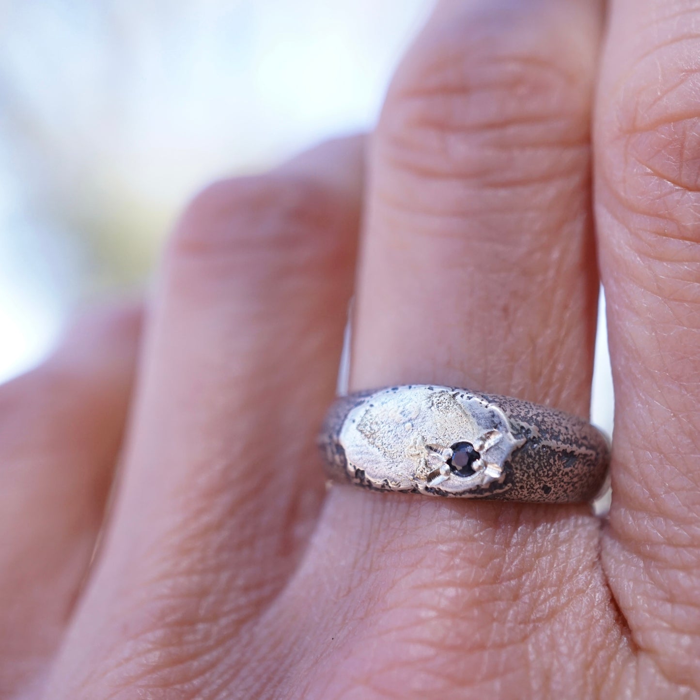 the texture ring with black sapphire and a tiny bit of GOLD - size 6.5/6.75 - Lumenrose