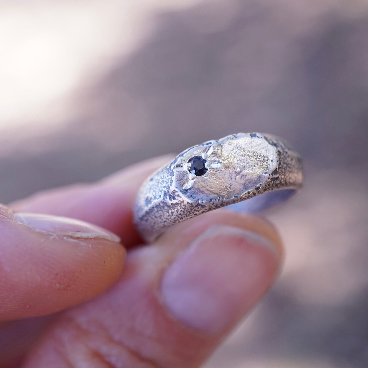 the texture ring with black sapphire and a tiny bit of GOLD - size 6.5/6.75 - Lumenrose