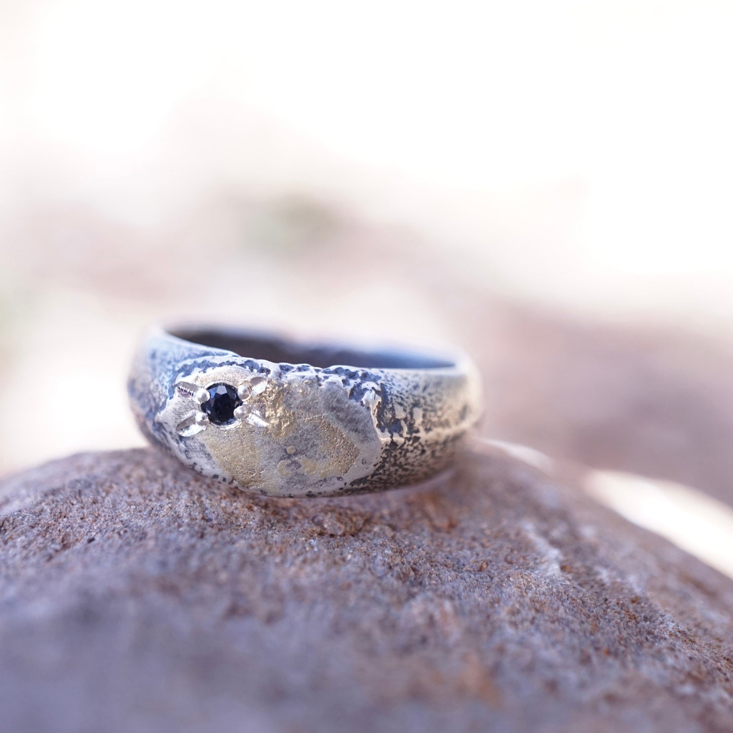 the texture ring with black sapphire and a tiny bit of GOLD - size 6.5/6.75 - Lumenrose