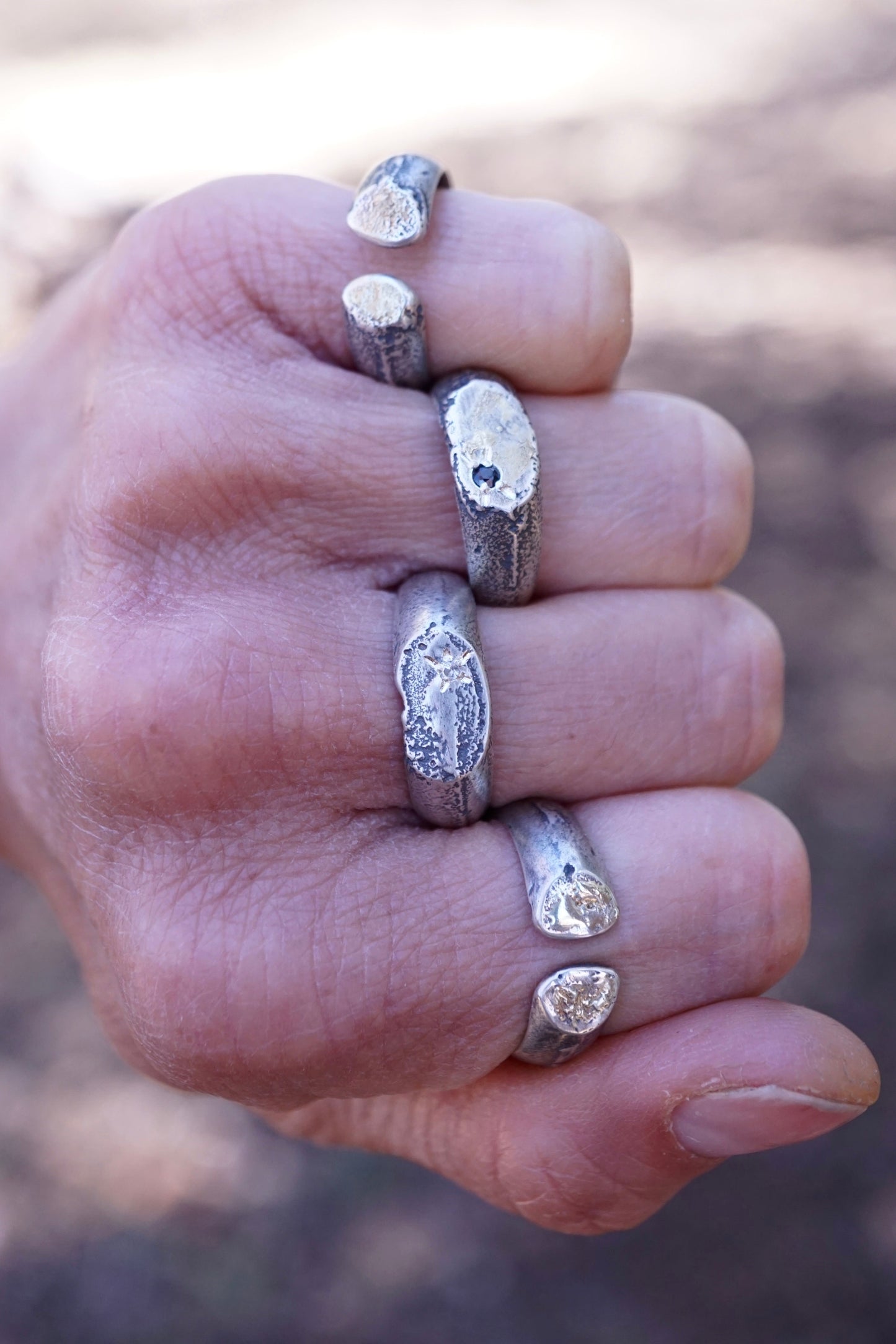 the texture ring with black sapphire and a tiny bit of GOLD - size 6.5/6.75 - Lumenrose