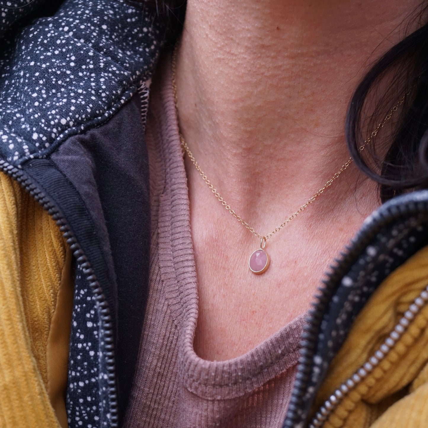 14k GOLD + guava quartz pendant (no chain) - Lumenrose
