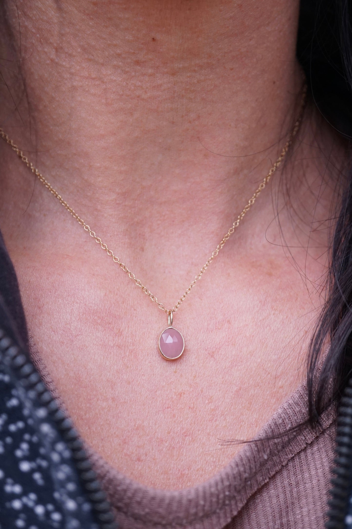 14k GOLD + guava quartz pendant (no chain) - Lumenrose