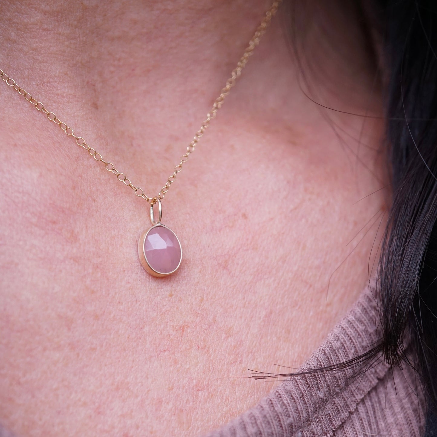 14k GOLD + guava quartz pendant (no chain) - Lumenrose