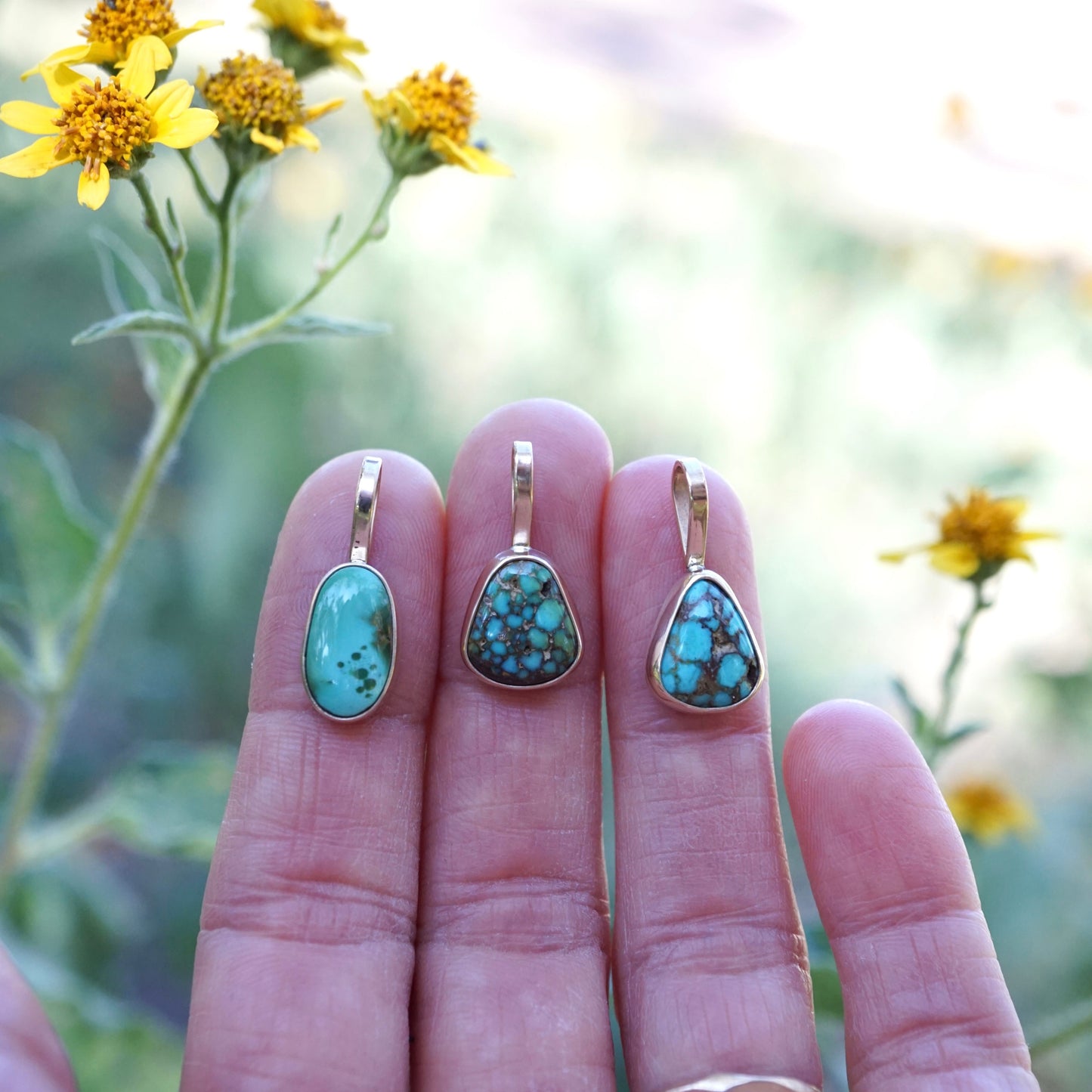 14k GOLD + high grade bright blue royston turquoise pendant (no chain) - Lumenrose
