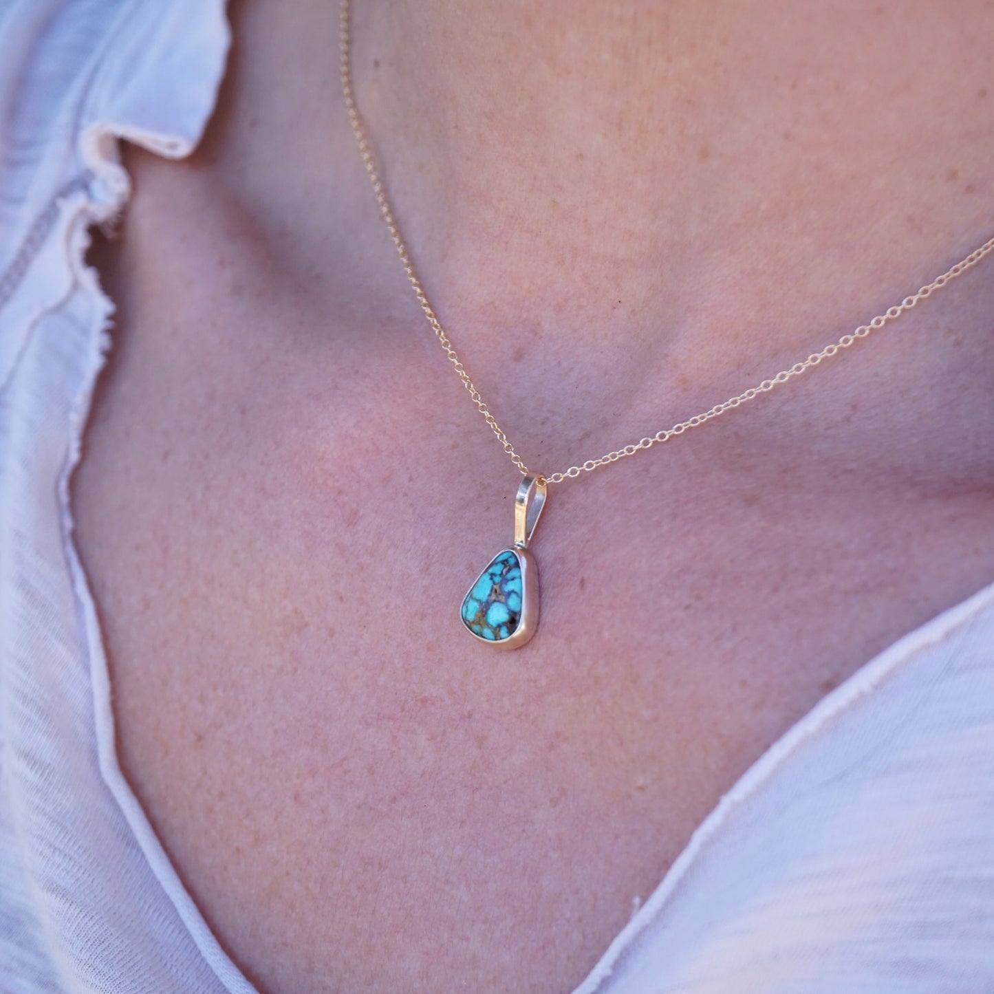 14k GOLD + high grade bright blue royston turquoise pendant (no chain) - Lumenrose