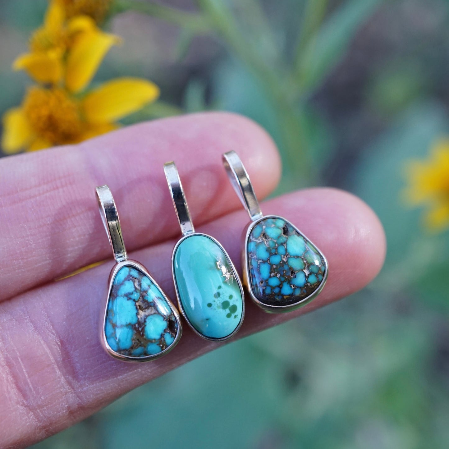 14k GOLD + high grade bright blue royston turquoise pendant (no chain) - Lumenrose
