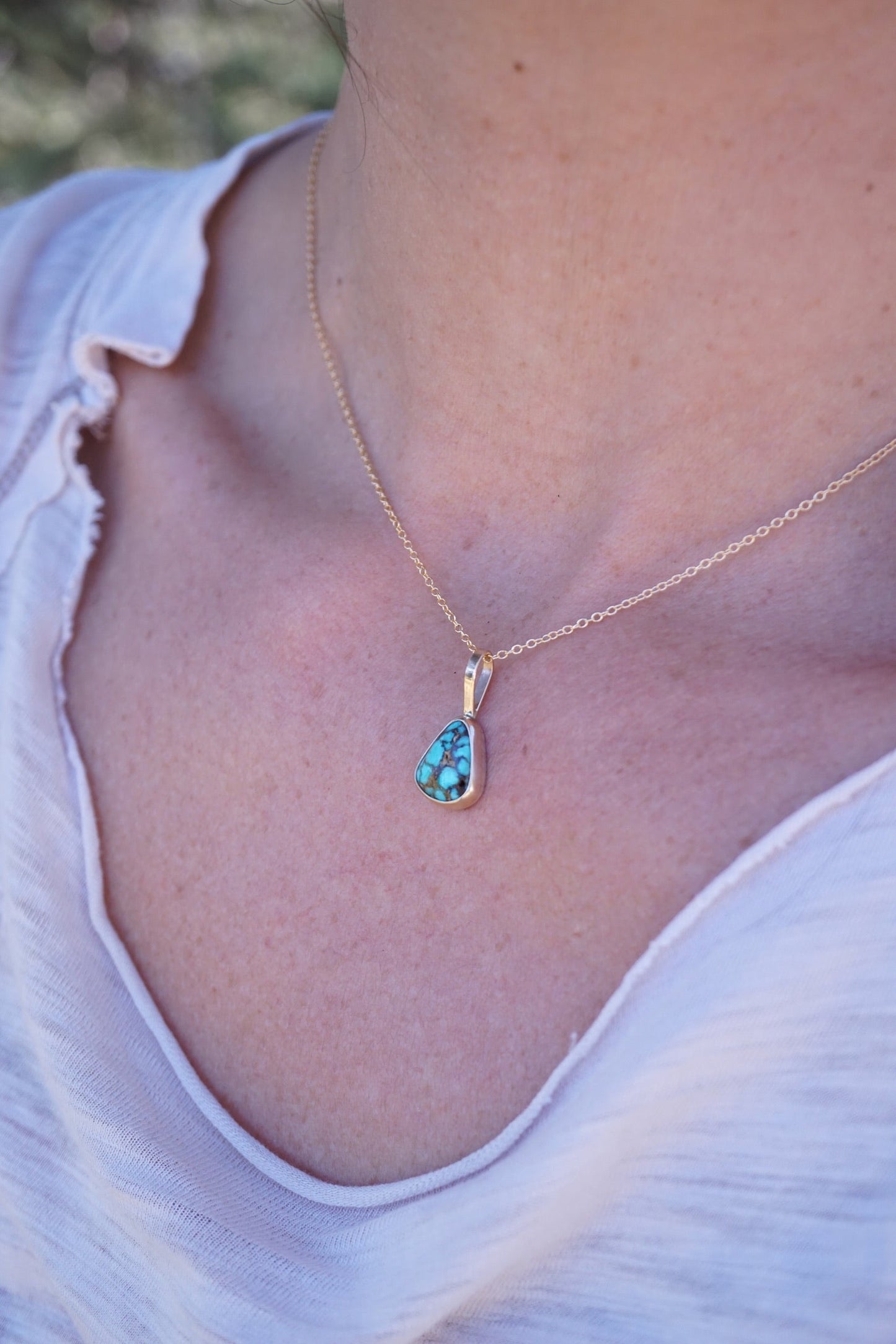 14k GOLD + high grade bright blue royston turquoise pendant (no chain) - Lumenrose