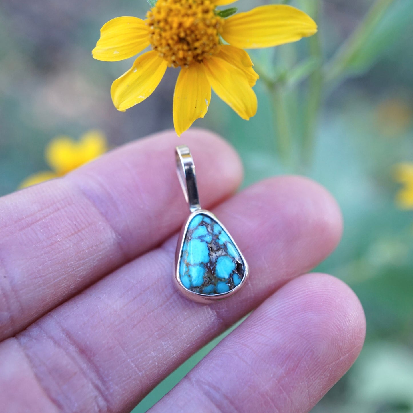 14k GOLD + high grade bright blue royston turquoise pendant (no chain) - Lumenrose