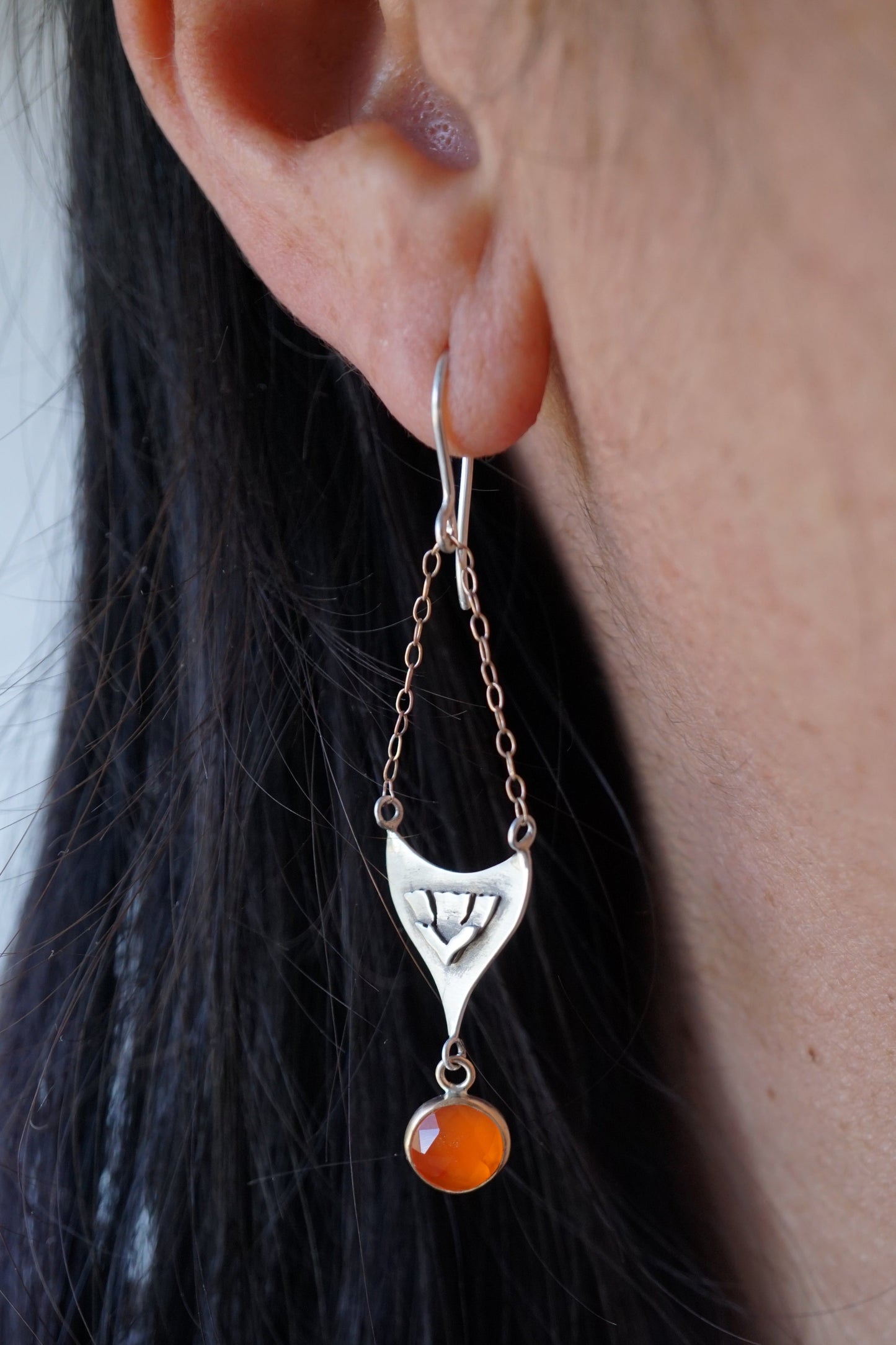 arizona poppy mixed metal chandelier earrings with carnelian - Lumenrose