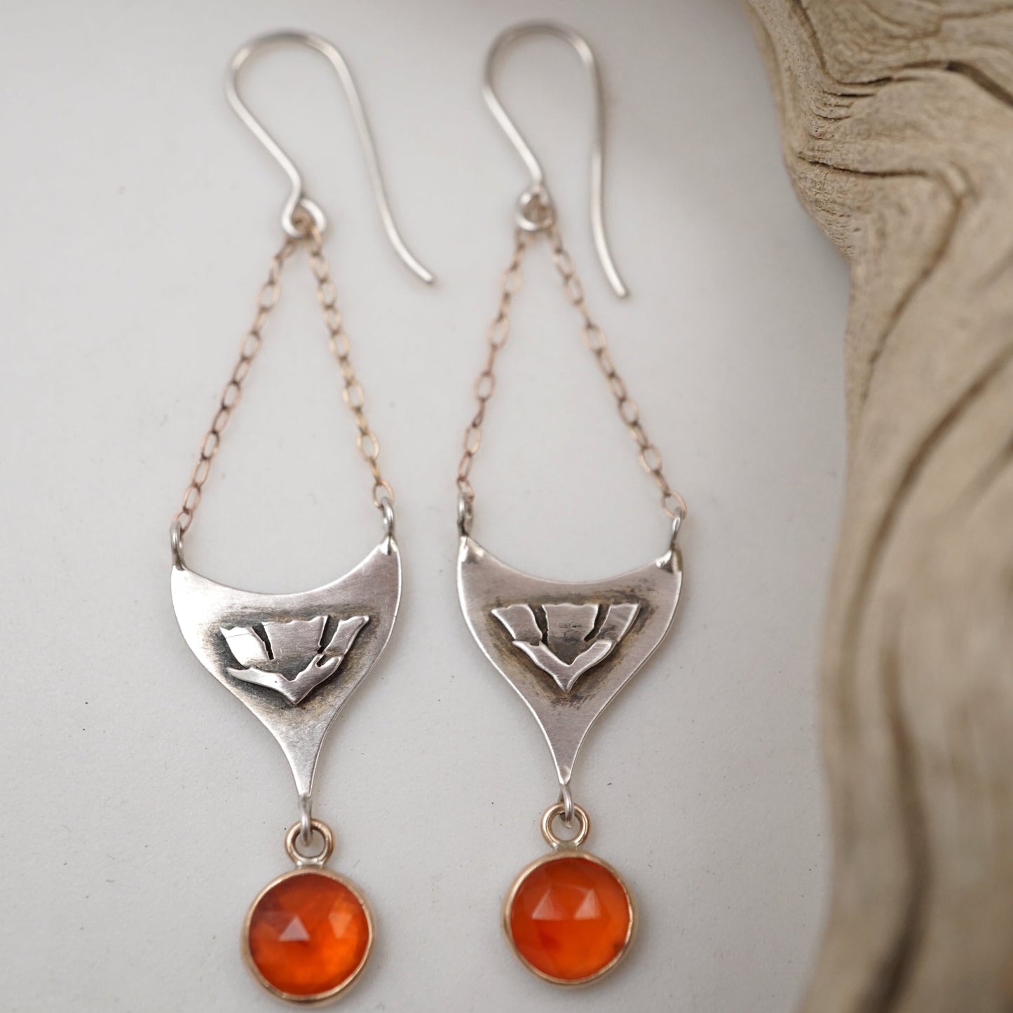 arizona poppy mixed metal chandelier earrings with carnelian - Lumenrose