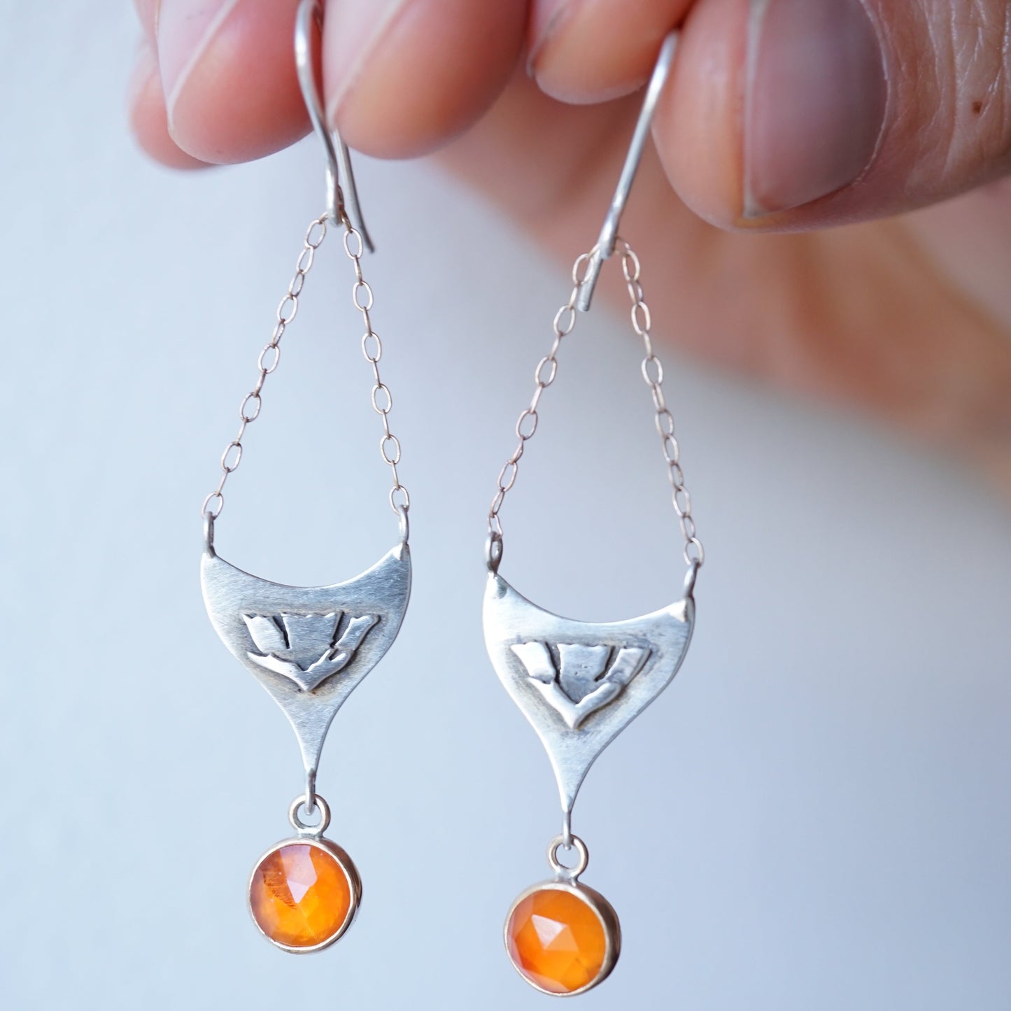 arizona poppy mixed metal chandelier earrings with carnelian - Lumenrose