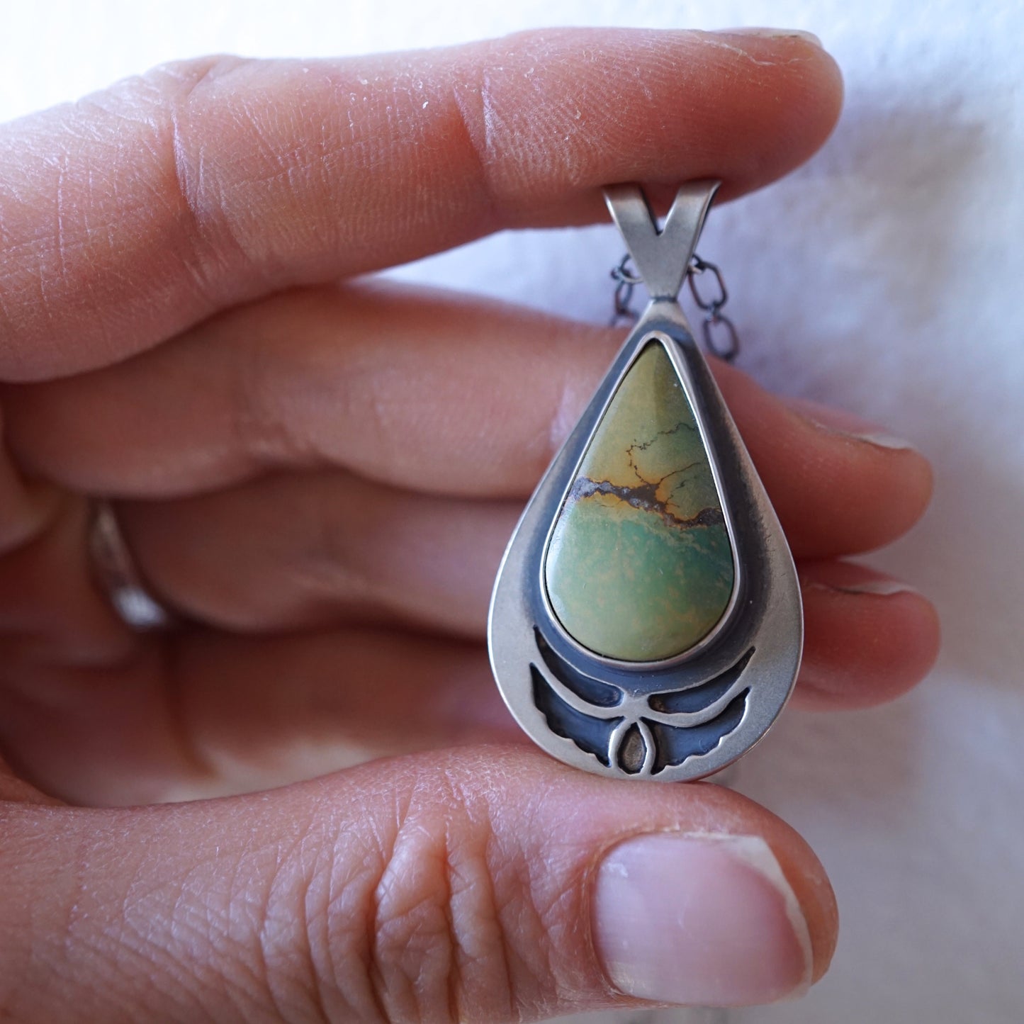 bamboo mountain turquoise teardrop necklace - Lumenrose