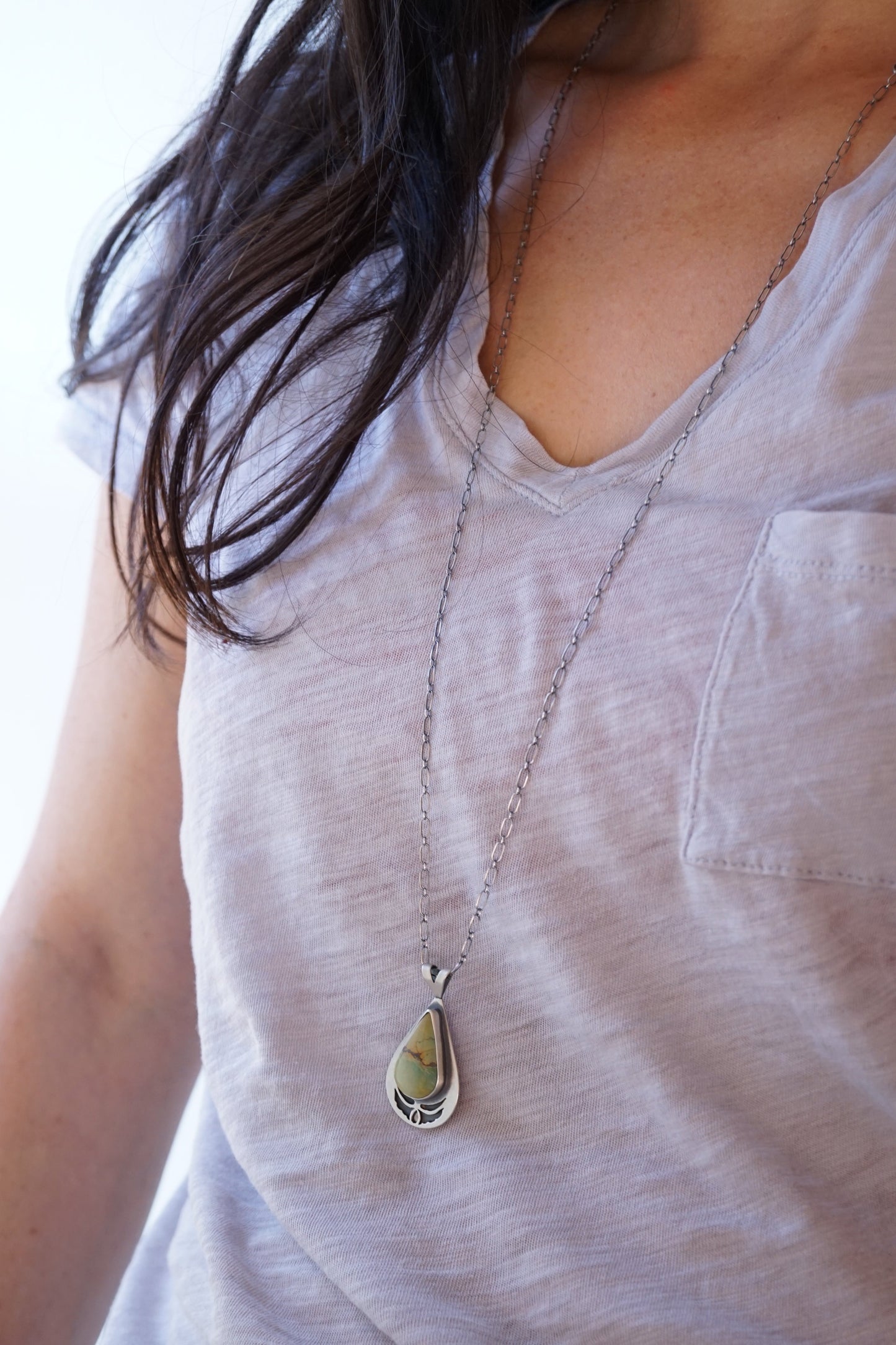 bamboo mountain turquoise teardrop necklace - Lumenrose