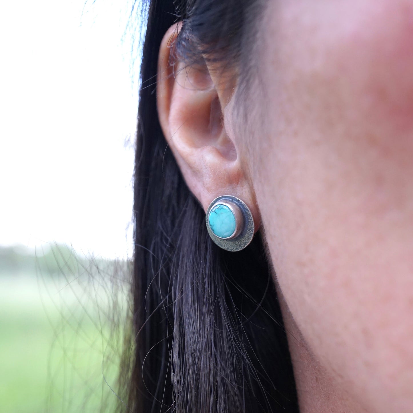 blue moon turquoise circle studs - Lumenrose