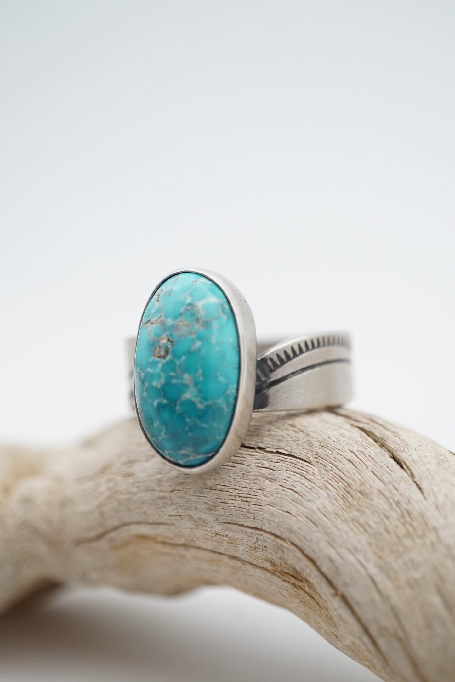 blue ridge turquoise stamped band ring - size 7 - Lumenrose