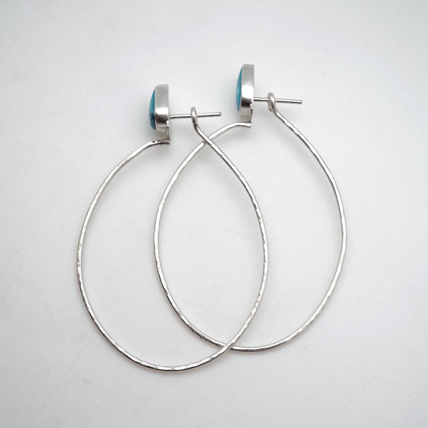 bright blue kingman turquoise + silver hoops - Lumenrose