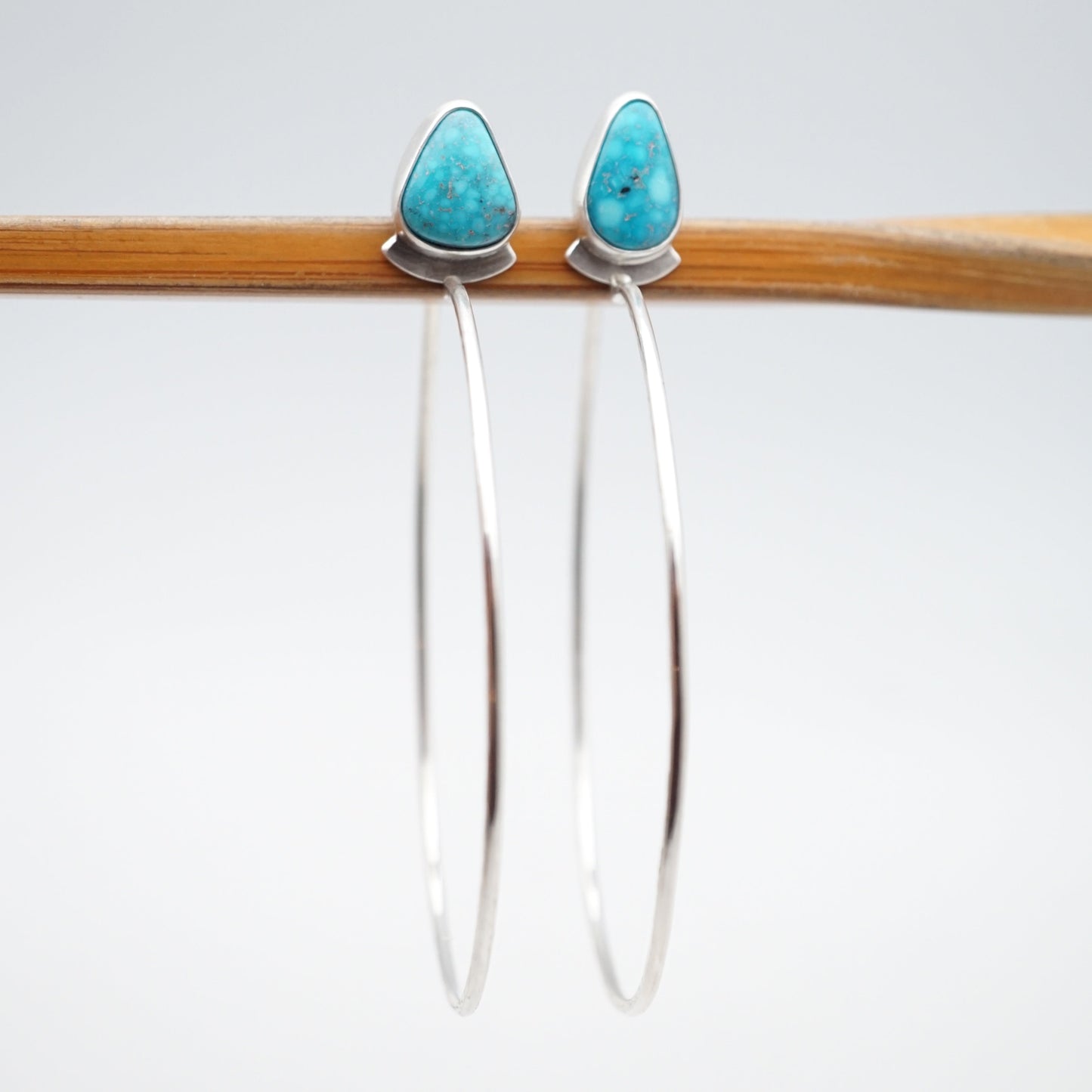 bright blue kingman turquoise + silver hoops - Lumenrose