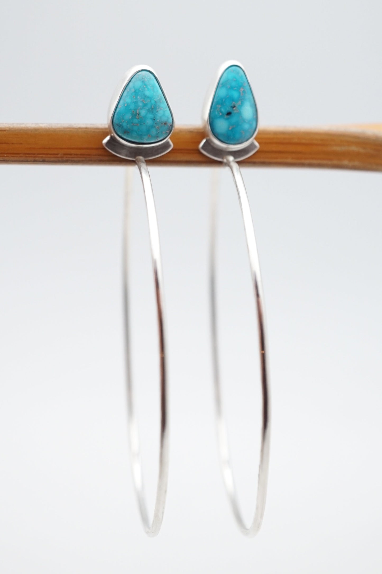 bright blue kingman turquoise + silver hoops - Lumenrose