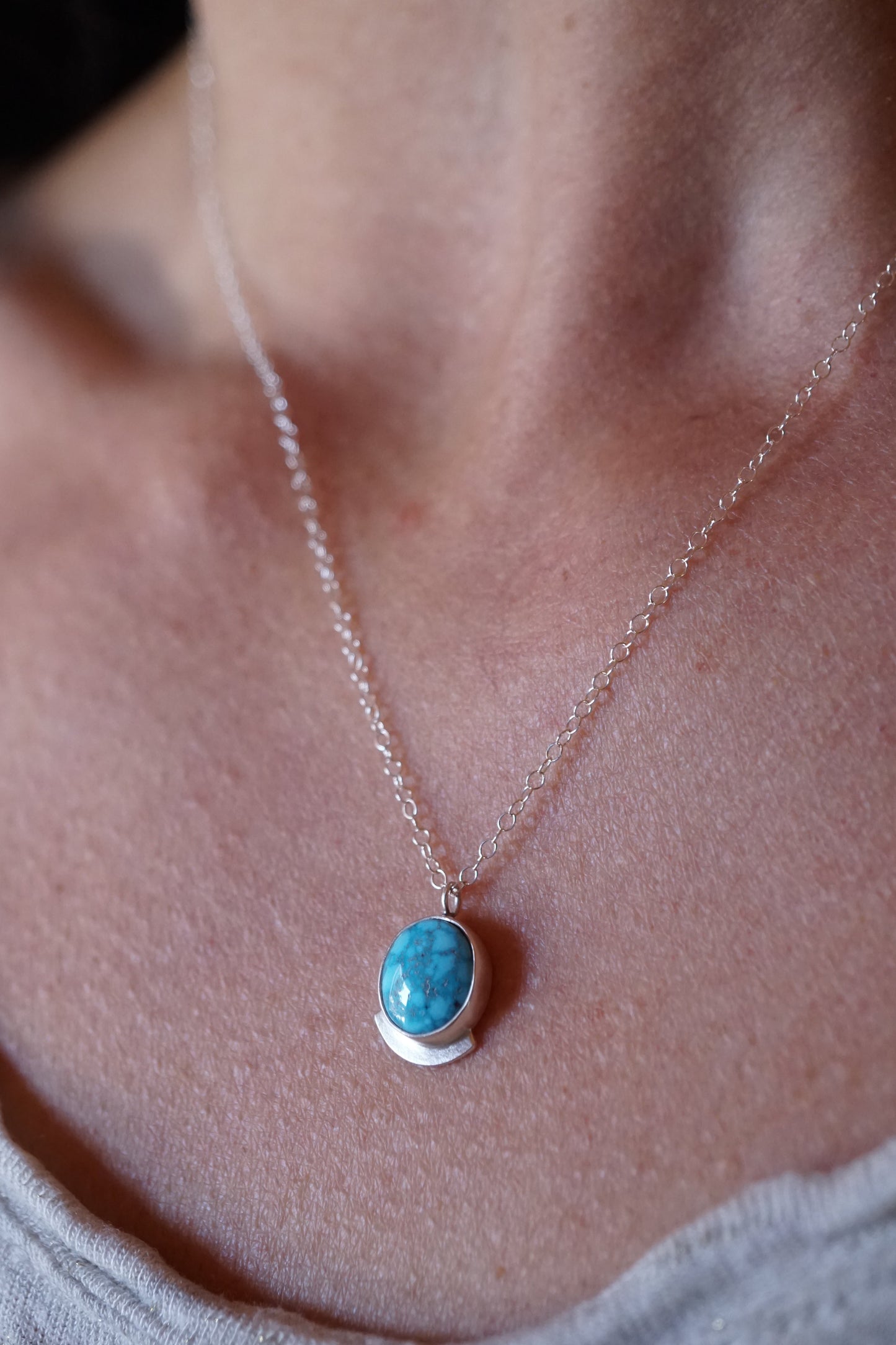 bright blue kingman turquoise + silver necklace - 18" chain - Lumenrose