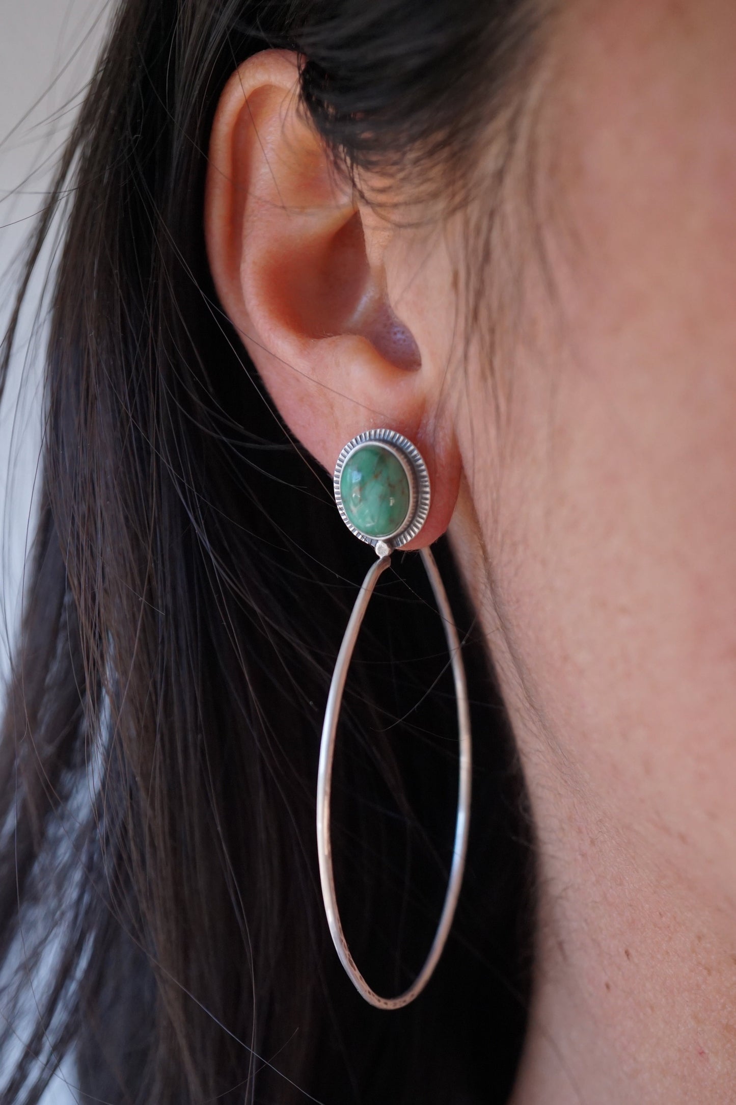 broken arrow variscite + silver hoops - Lumenrose