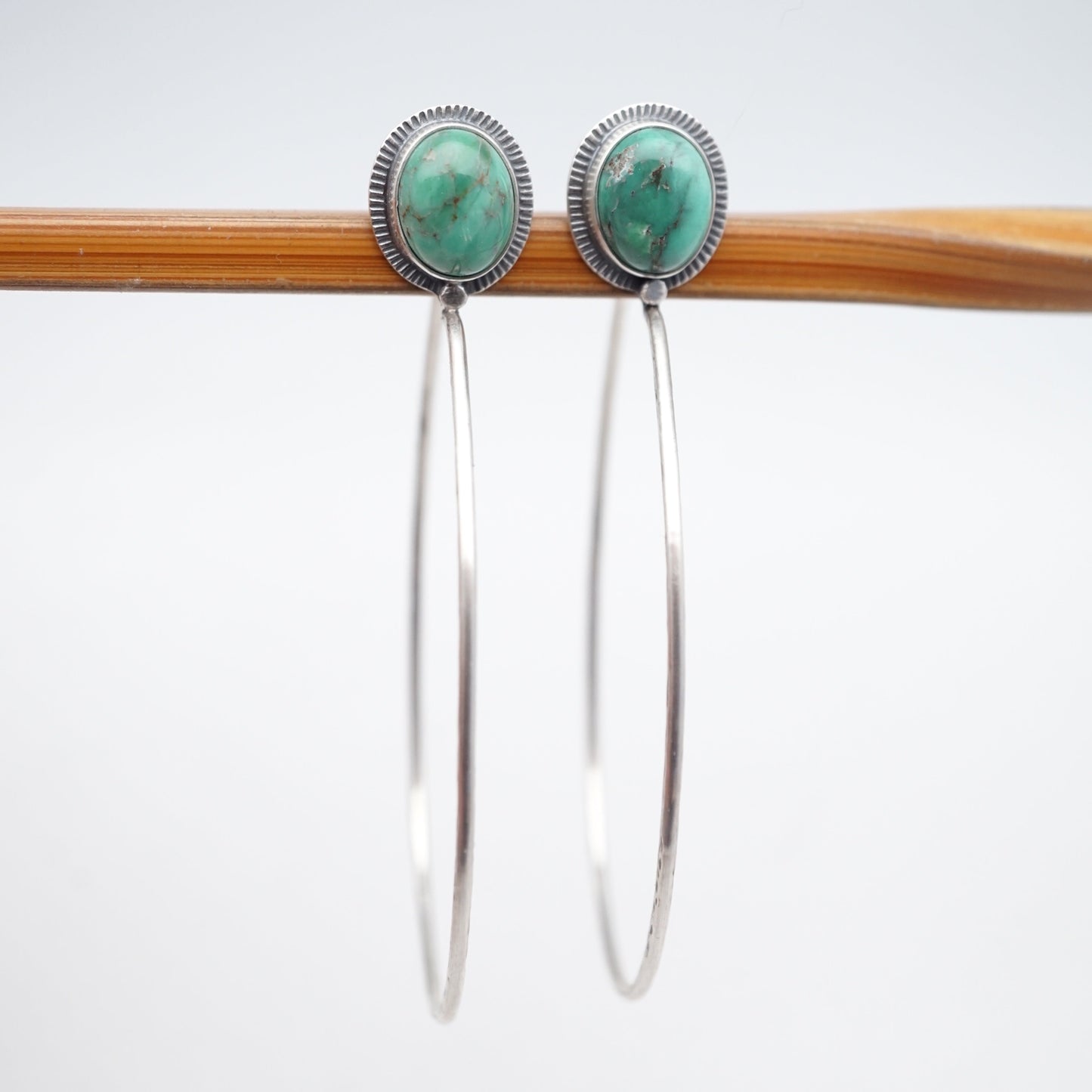 broken arrow variscite + silver hoops - Lumenrose
