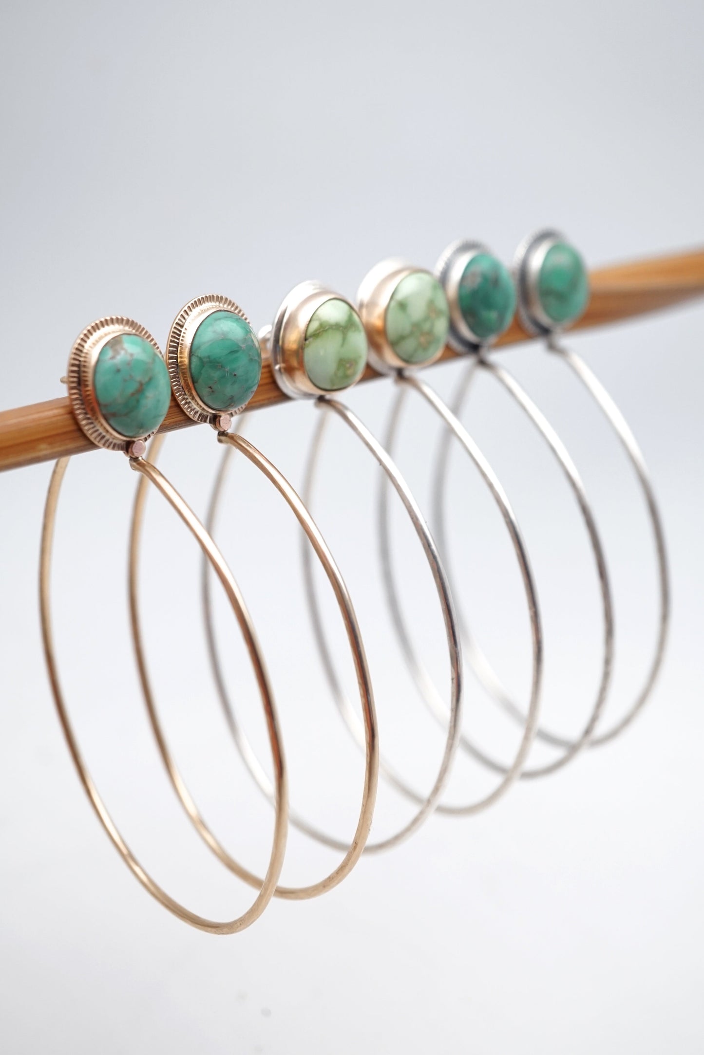 broken arrow variscite + silver hoops - Lumenrose