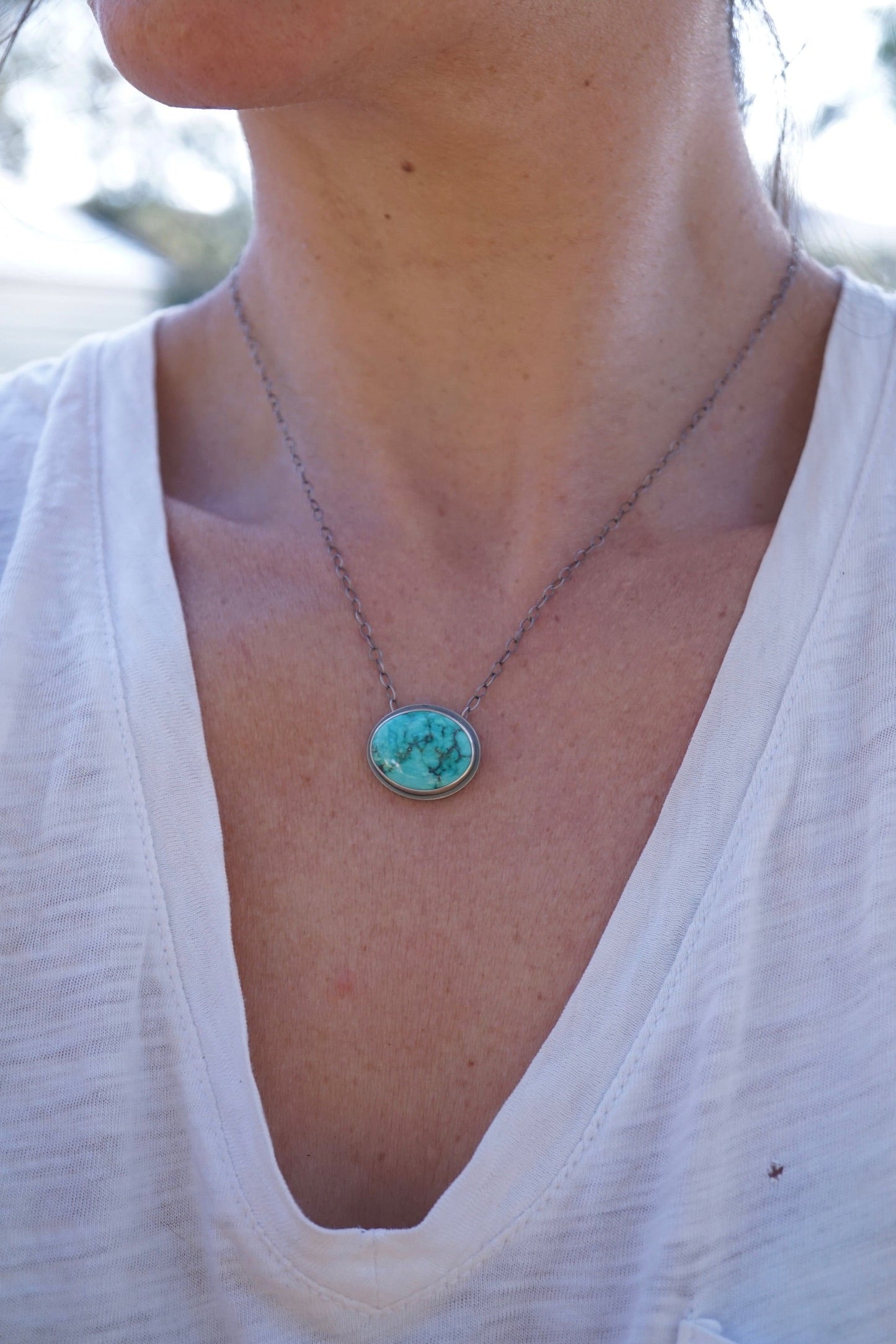 carico lake turquoise oval necklace #2 - Lumenrose