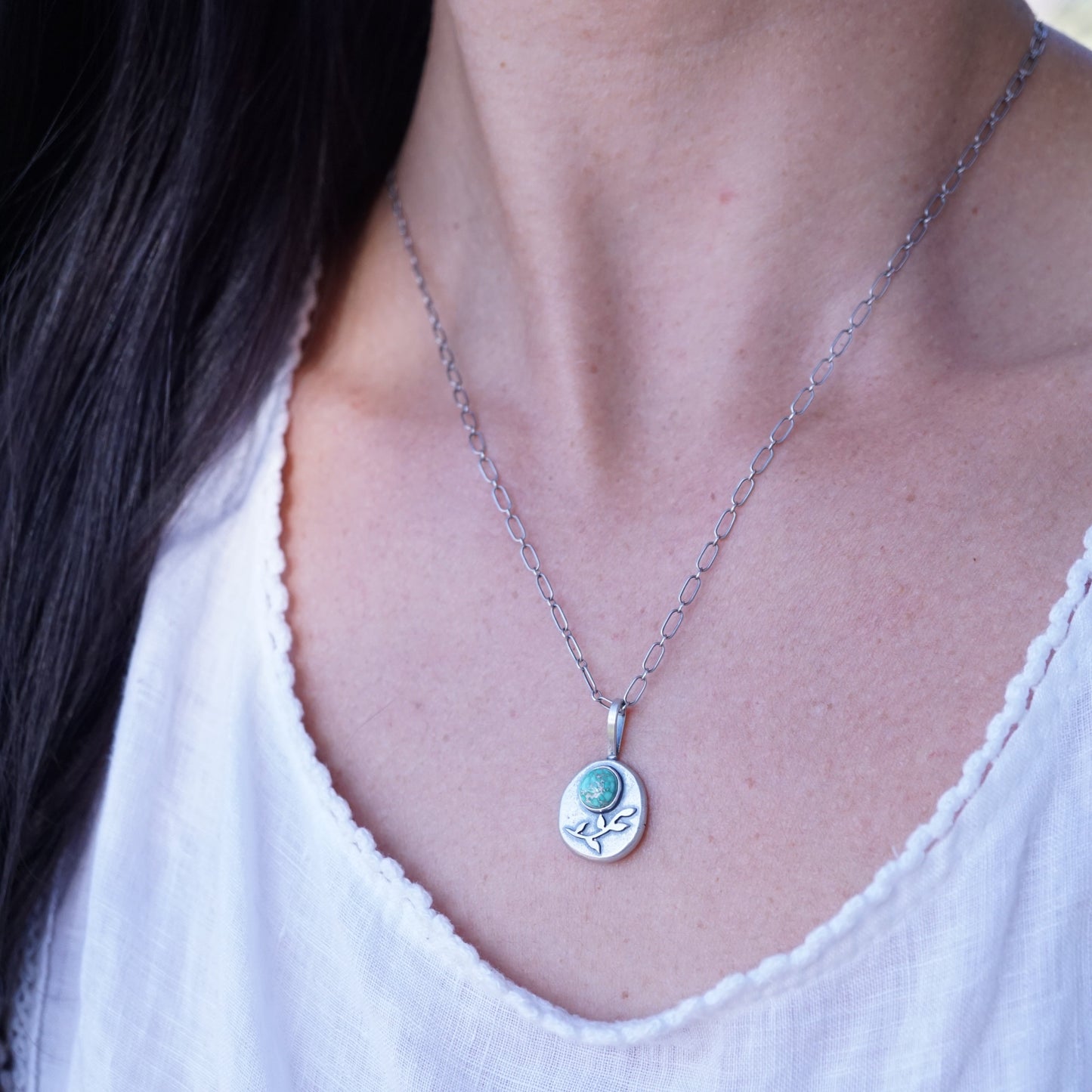 carico lake turquoise pebble necklace with silver leaves #1 - Lumenrose