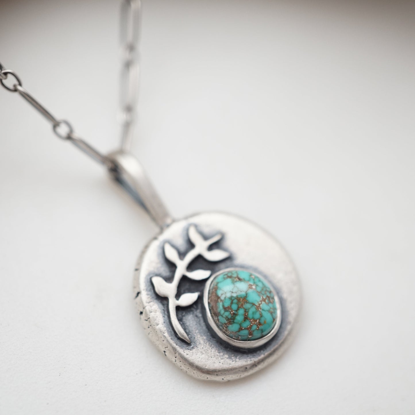 carico lake turquoise pebble necklace with silver leaves #2 - Lumenrose