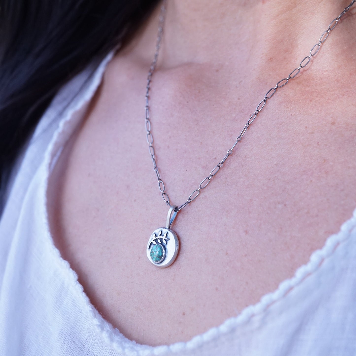 carico lake turquoise pebble necklace with silver leaves #2 - Lumenrose