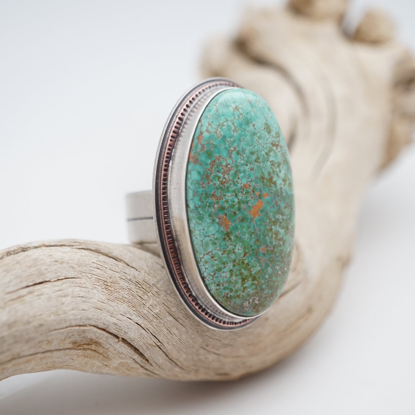 carico lake turquoise statement ring with copper accents- size 6.5/6.75 - Lumenrose