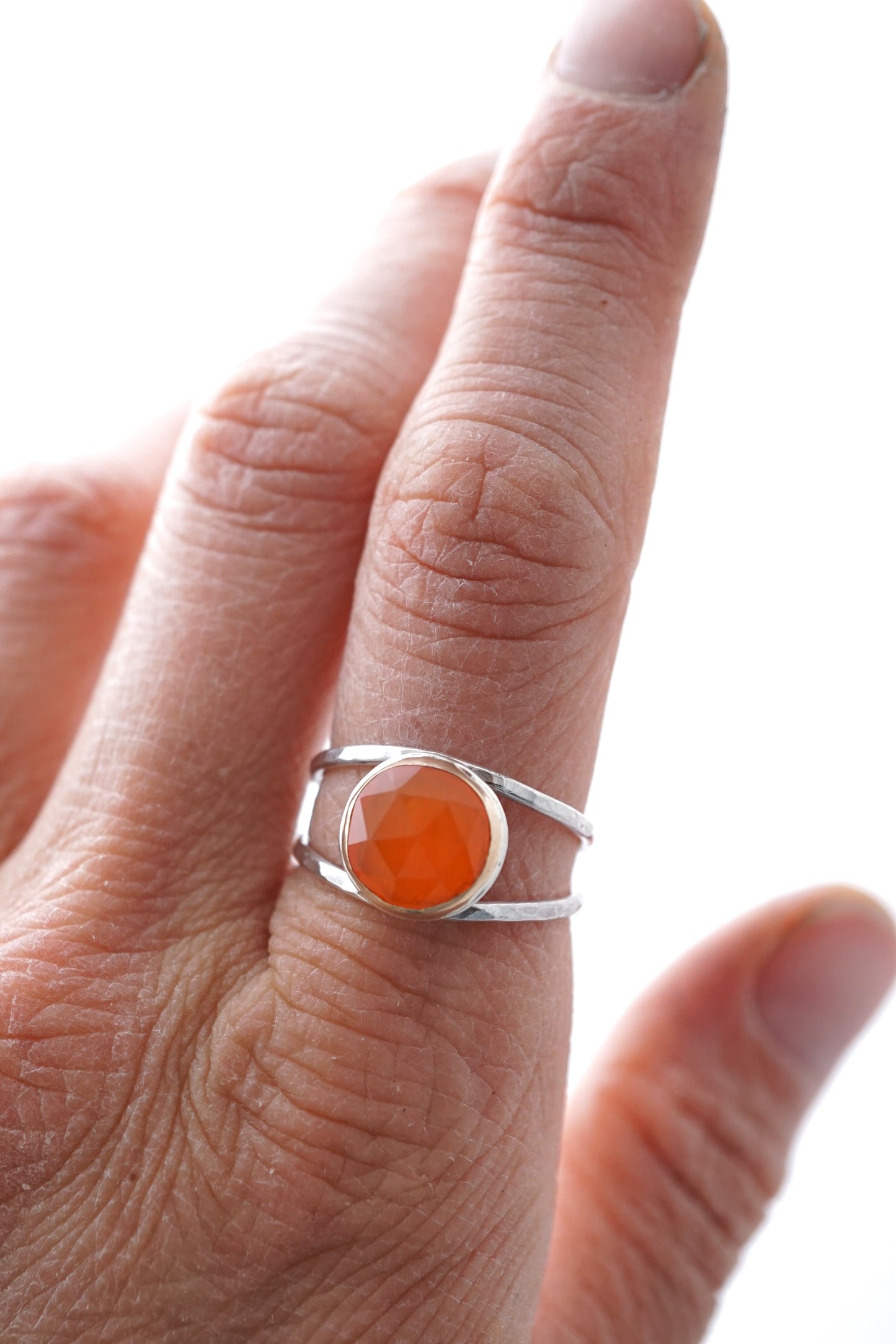 carnelian open band ring - silver + 14k goldfill - size 8 - Lumenrose