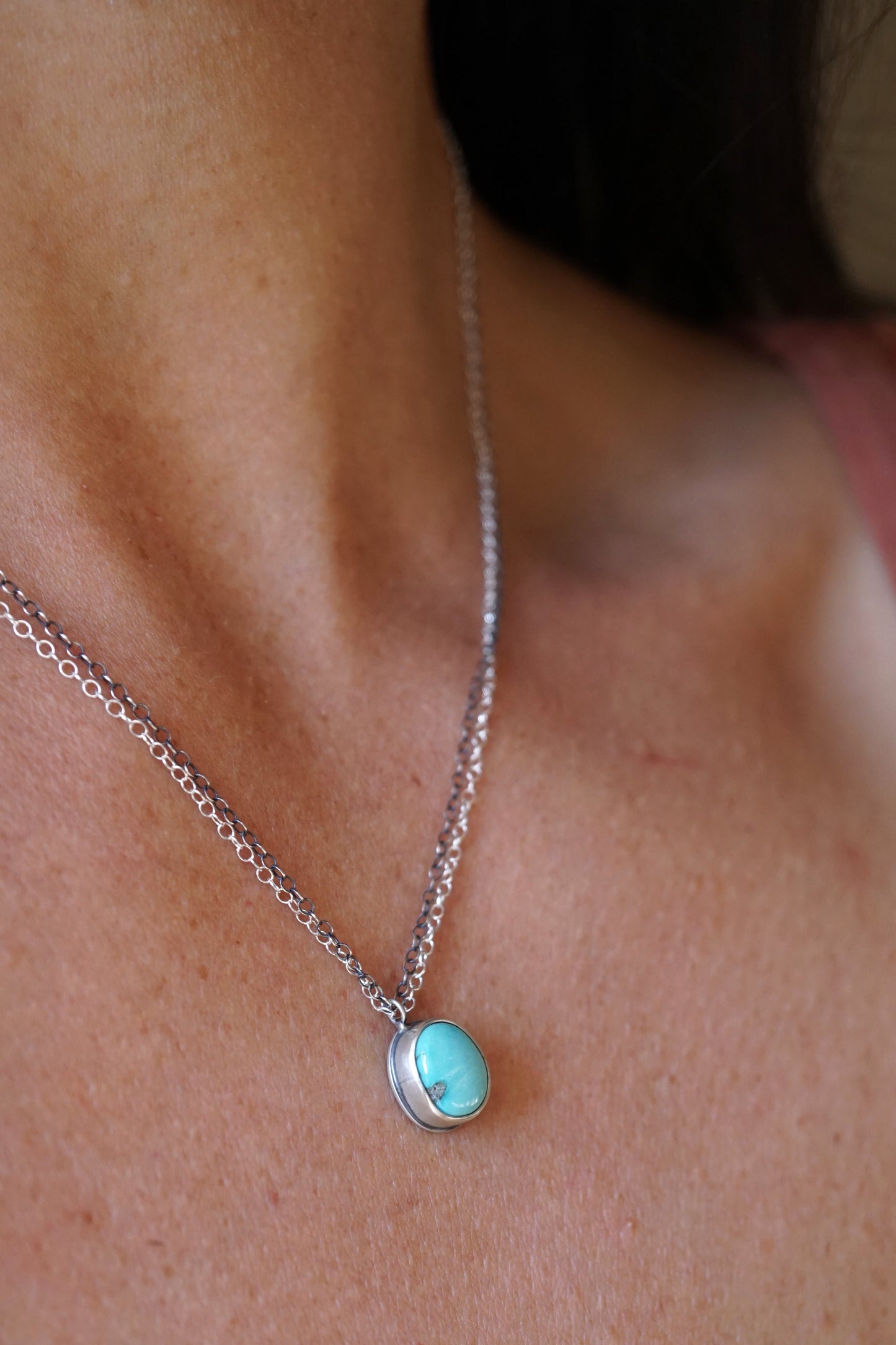 cheyenne turquoise dainty necklace - 18" double chain - Lumenrose