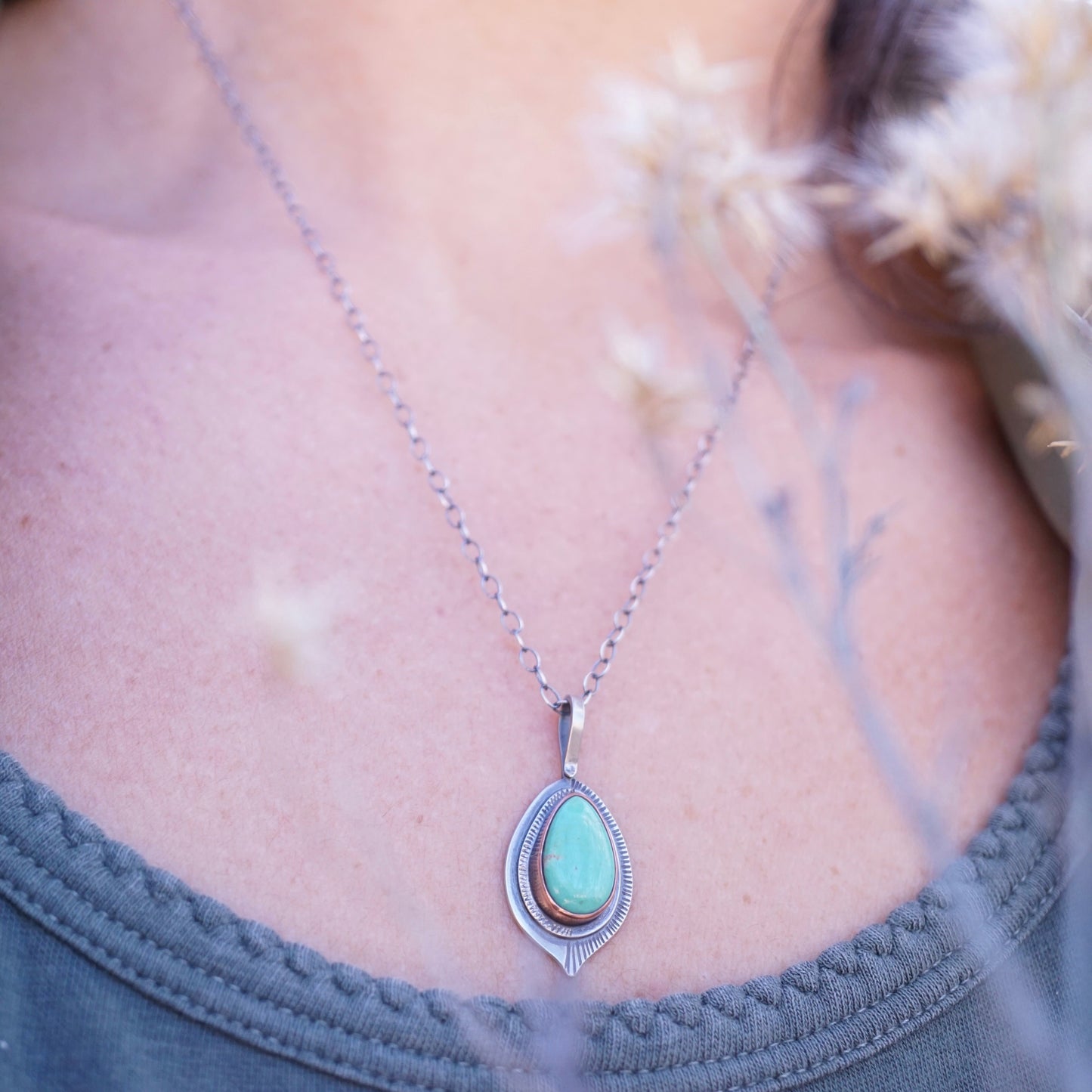 chilean turquoise necklace with copper bezel - Lumenrose