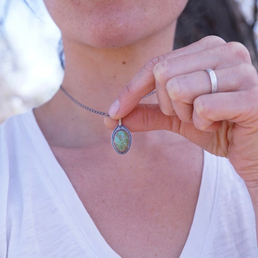 chilean turquoise necklace with copper bezel - Lumenrose
