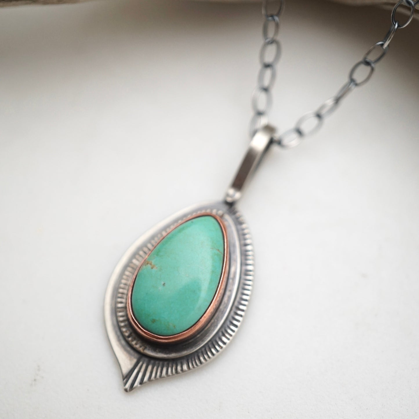 chilean turquoise necklace with copper bezel - Lumenrose