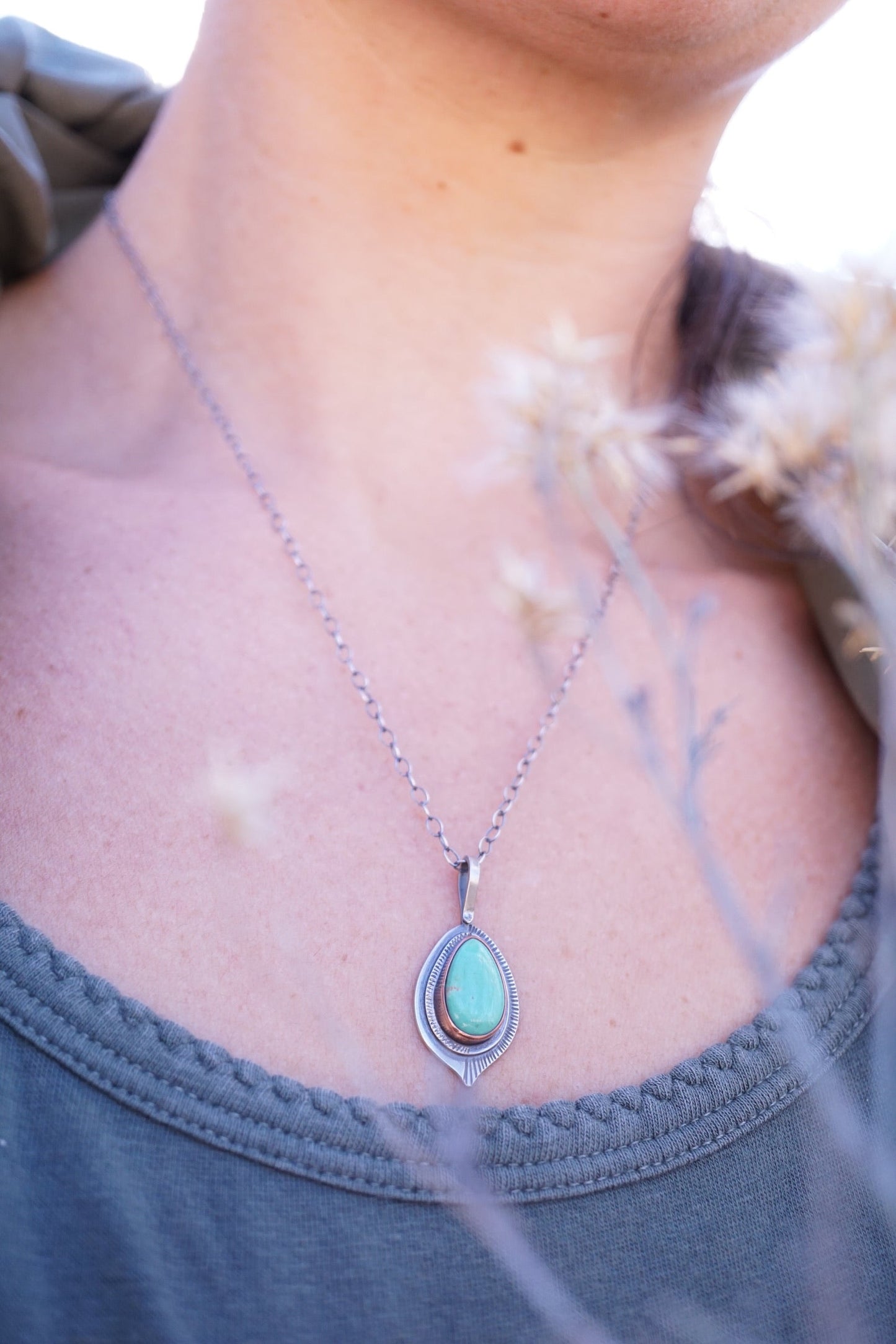 chilean turquoise necklace with copper bezel - Lumenrose