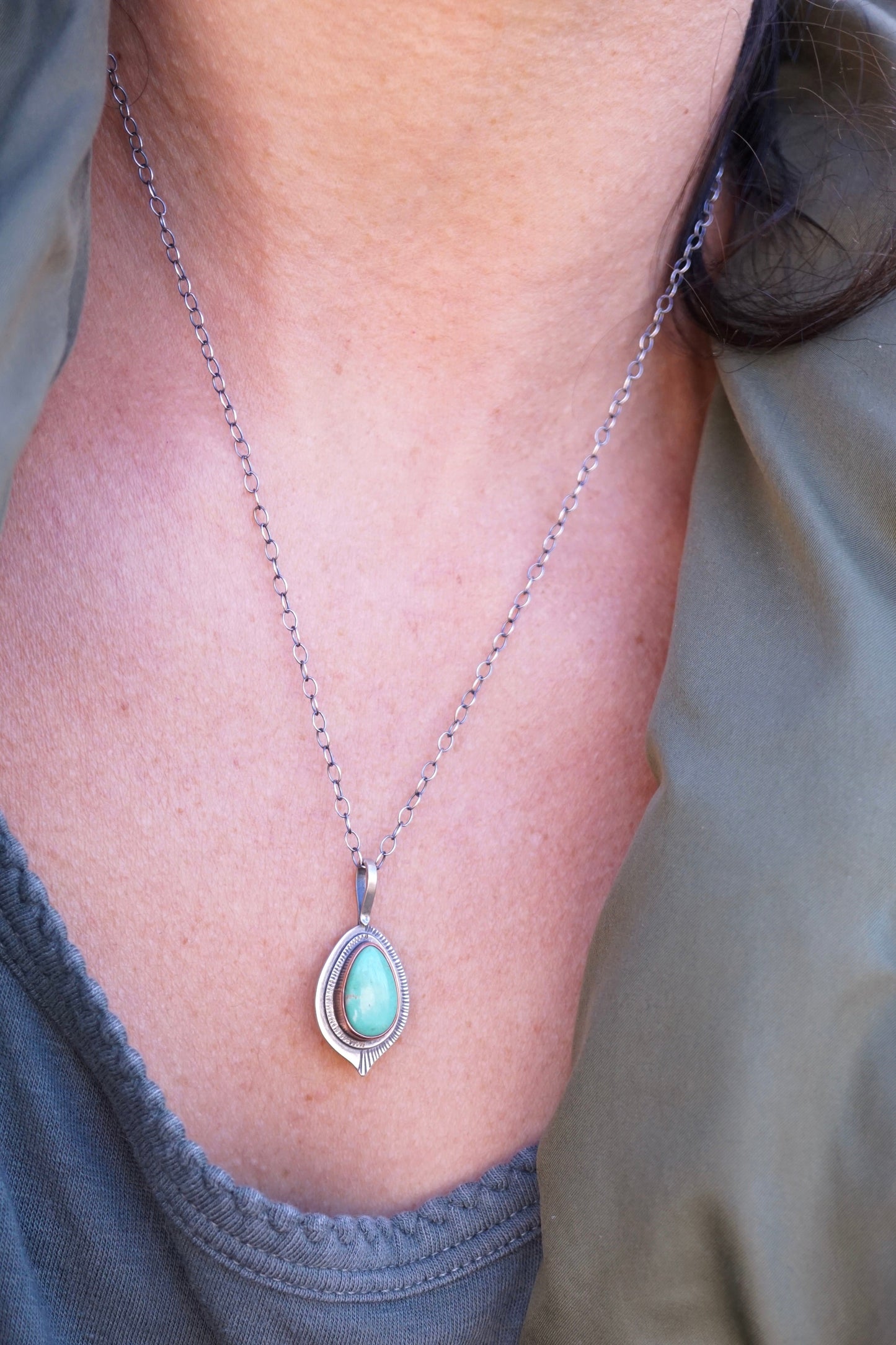 chilean turquoise necklace with copper bezel - Lumenrose