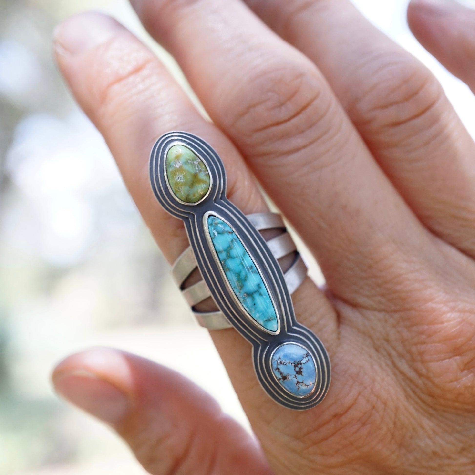 colorful turquoise power ring - size 7.5/7.75 - Lumenrose