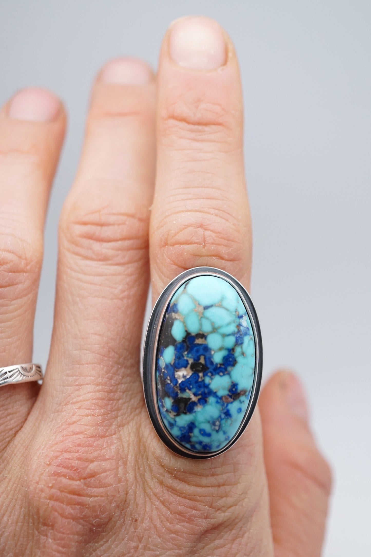 crazy kingman turquoise statement ring - size 7.75 - Lumenrose