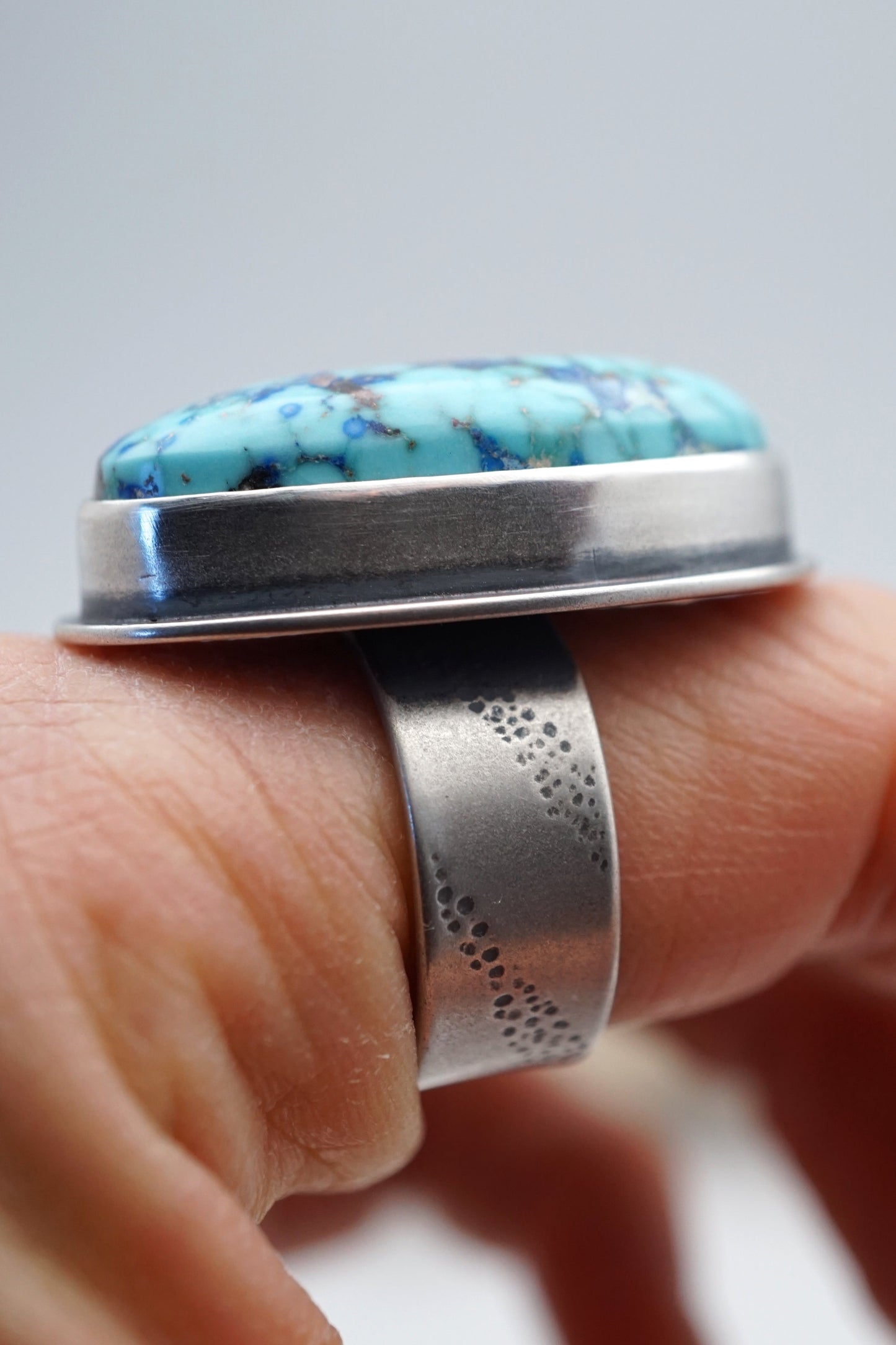 crazy kingman turquoise statement ring - size 7.75 - Lumenrose