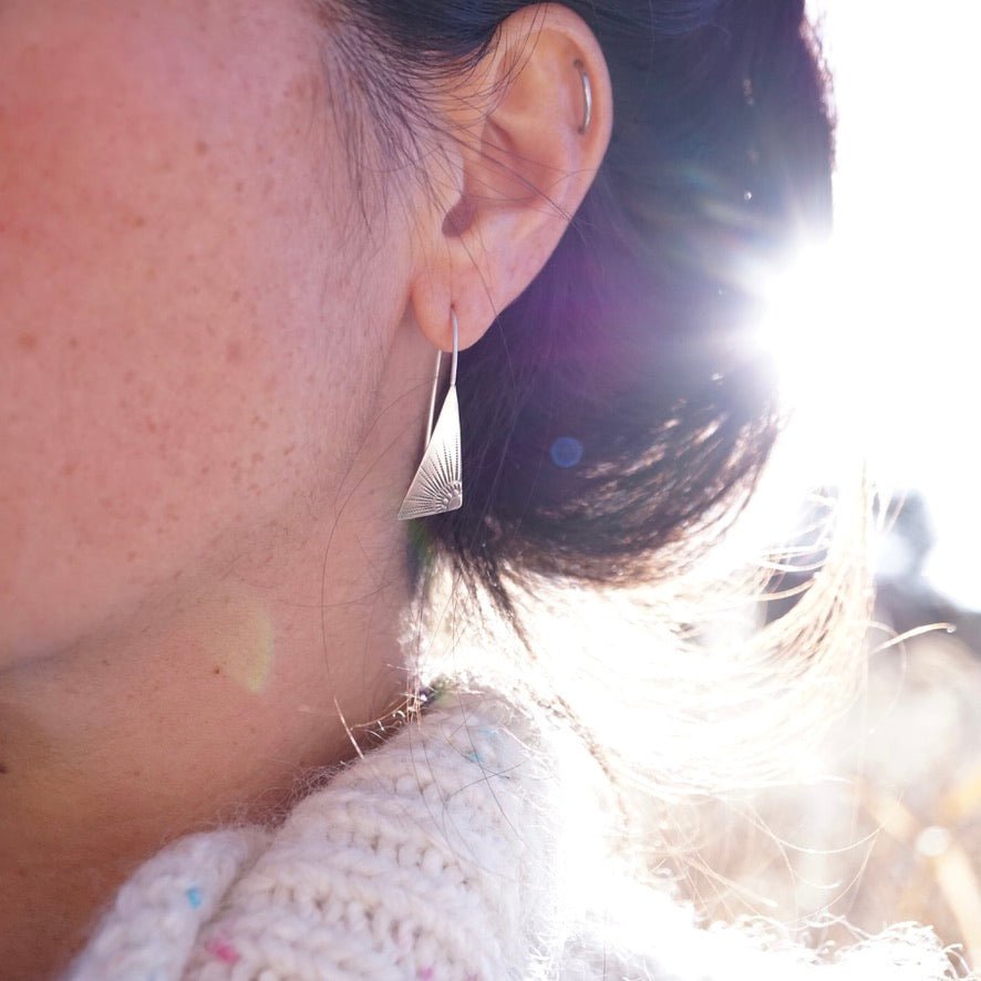 cutie silver stamped earrings with sunray design #1 - Lumenrose