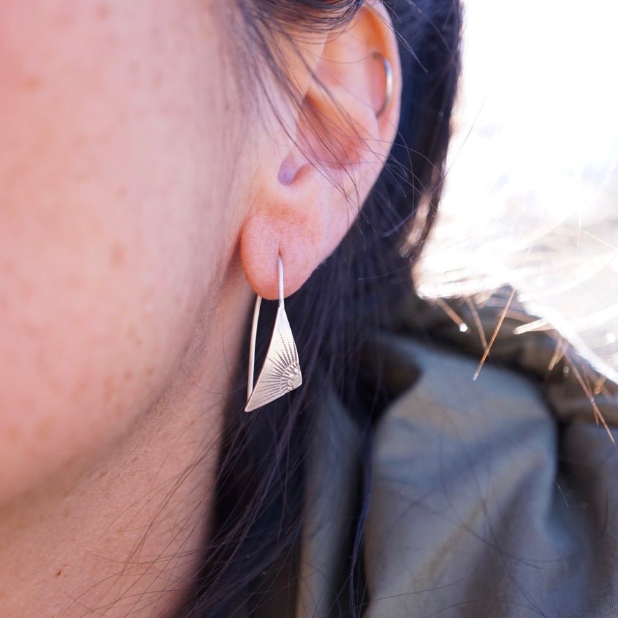 cutie silver stamped earrings with sunray design #4 - Lumenrose