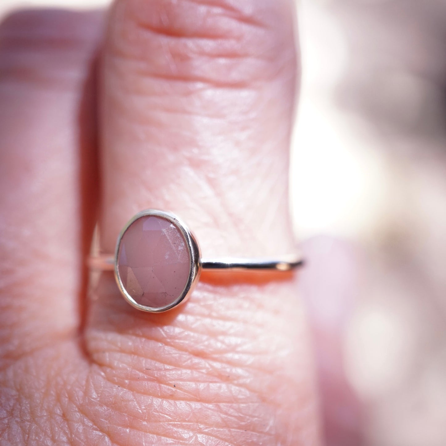 dainty 14k goldfill + guava quartz stacking ring - size 8 - Lumenrose