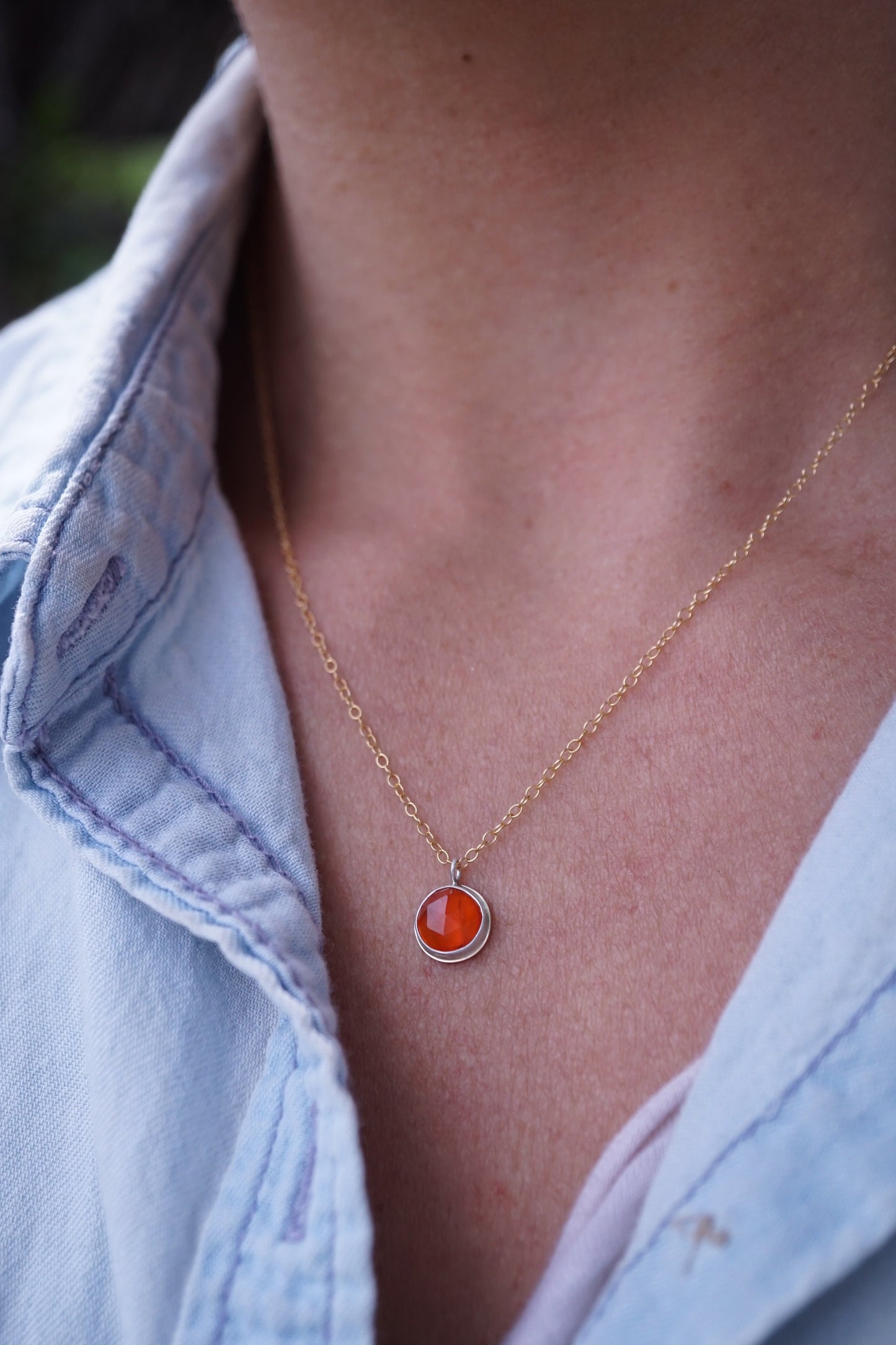 dainty carnelian + 14k goldfill + silver necklace - 18" chain - Lumenrose