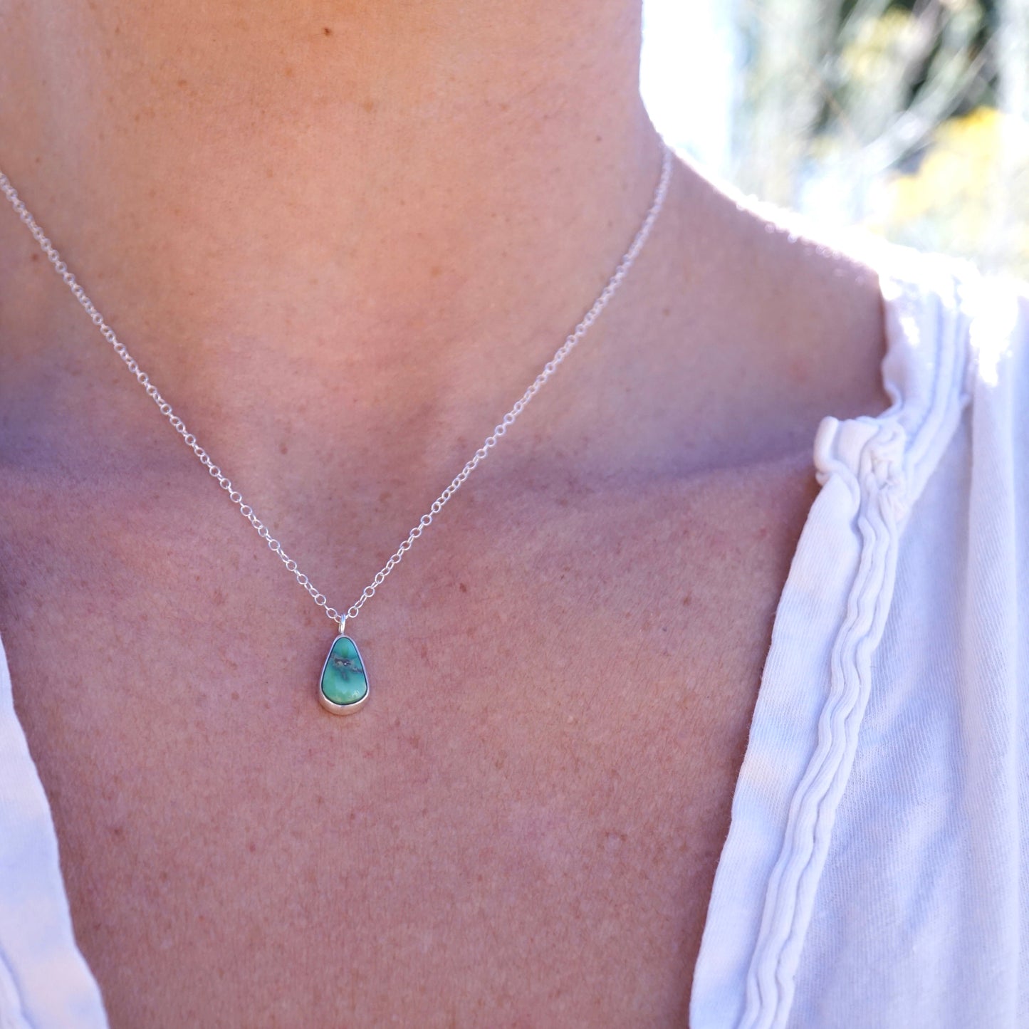 dainty emerald valley turquoise necklace - 16" chain - Lumenrose