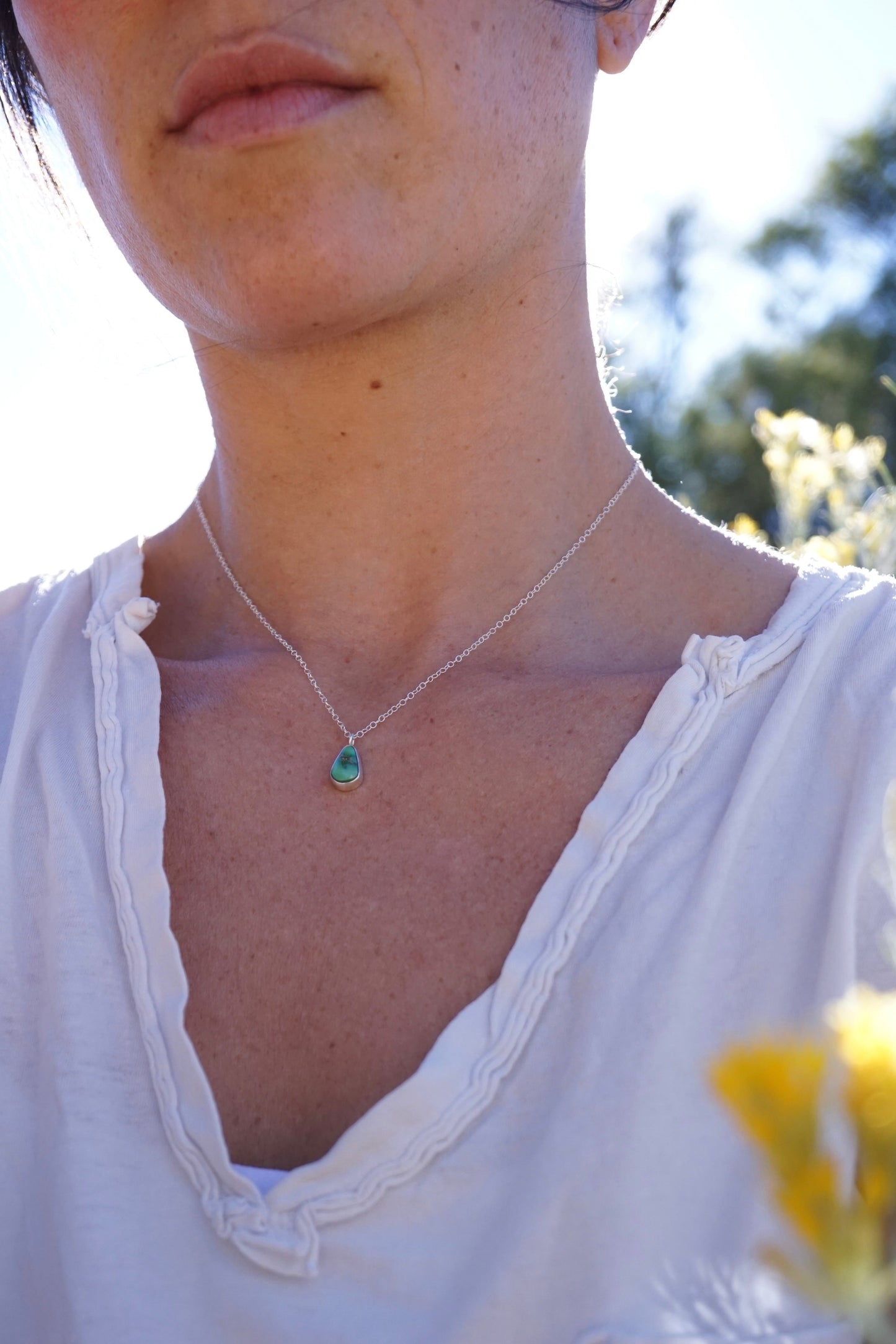 dainty emerald valley turquoise necklace - 16" chain - Lumenrose