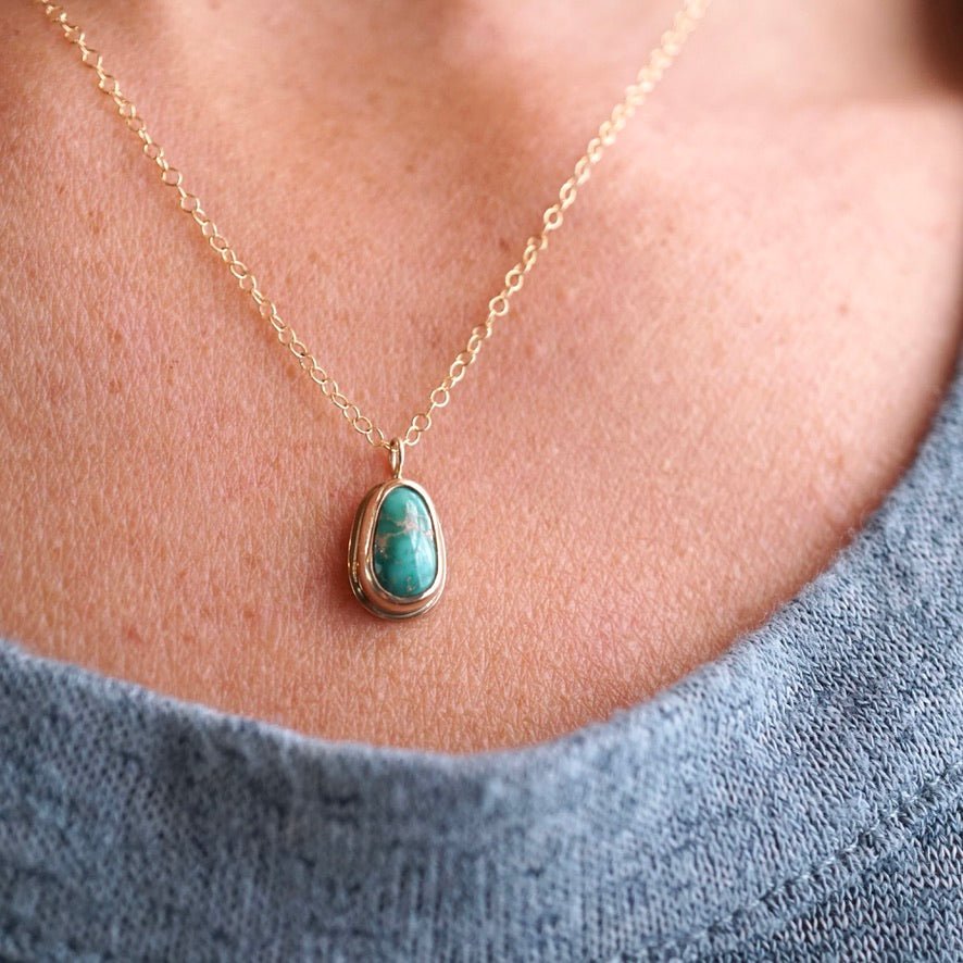 dainty emerald valley turquoise necklace in 14k goldfill - 17.5" chain - Lumenrose
