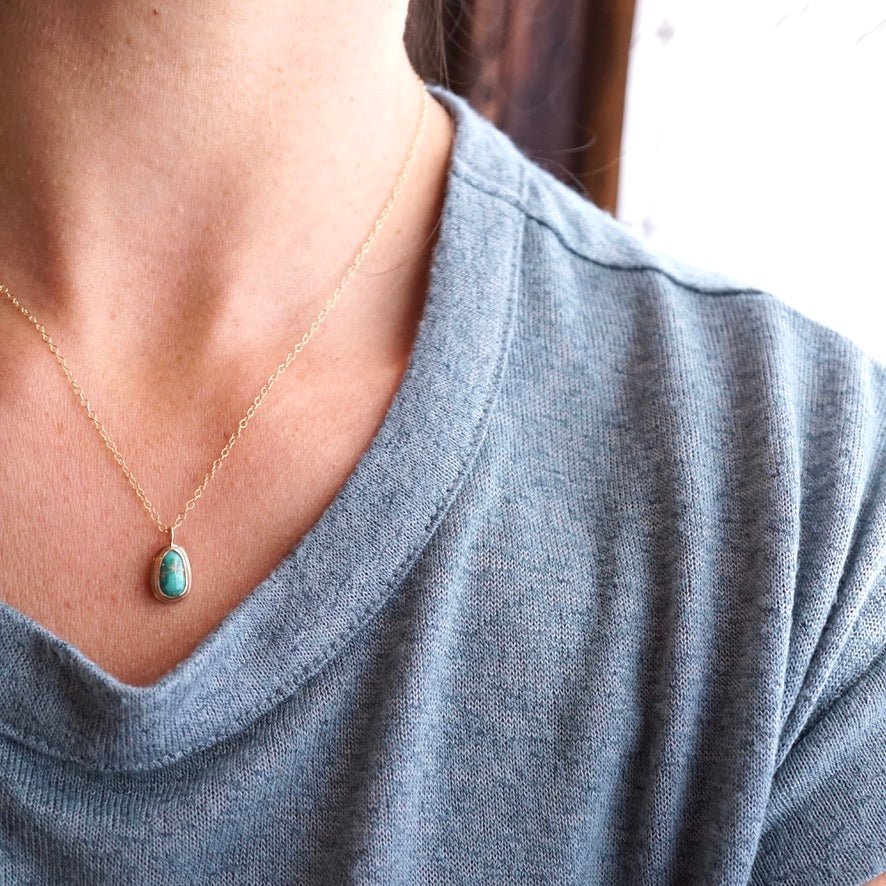 dainty emerald valley turquoise necklace in 14k goldfill - 17.5" chain - Lumenrose