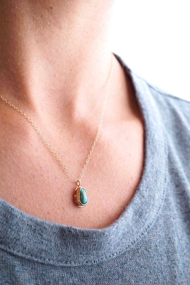 dainty emerald valley turquoise necklace in 14k goldfill - 17.5" chain - Lumenrose